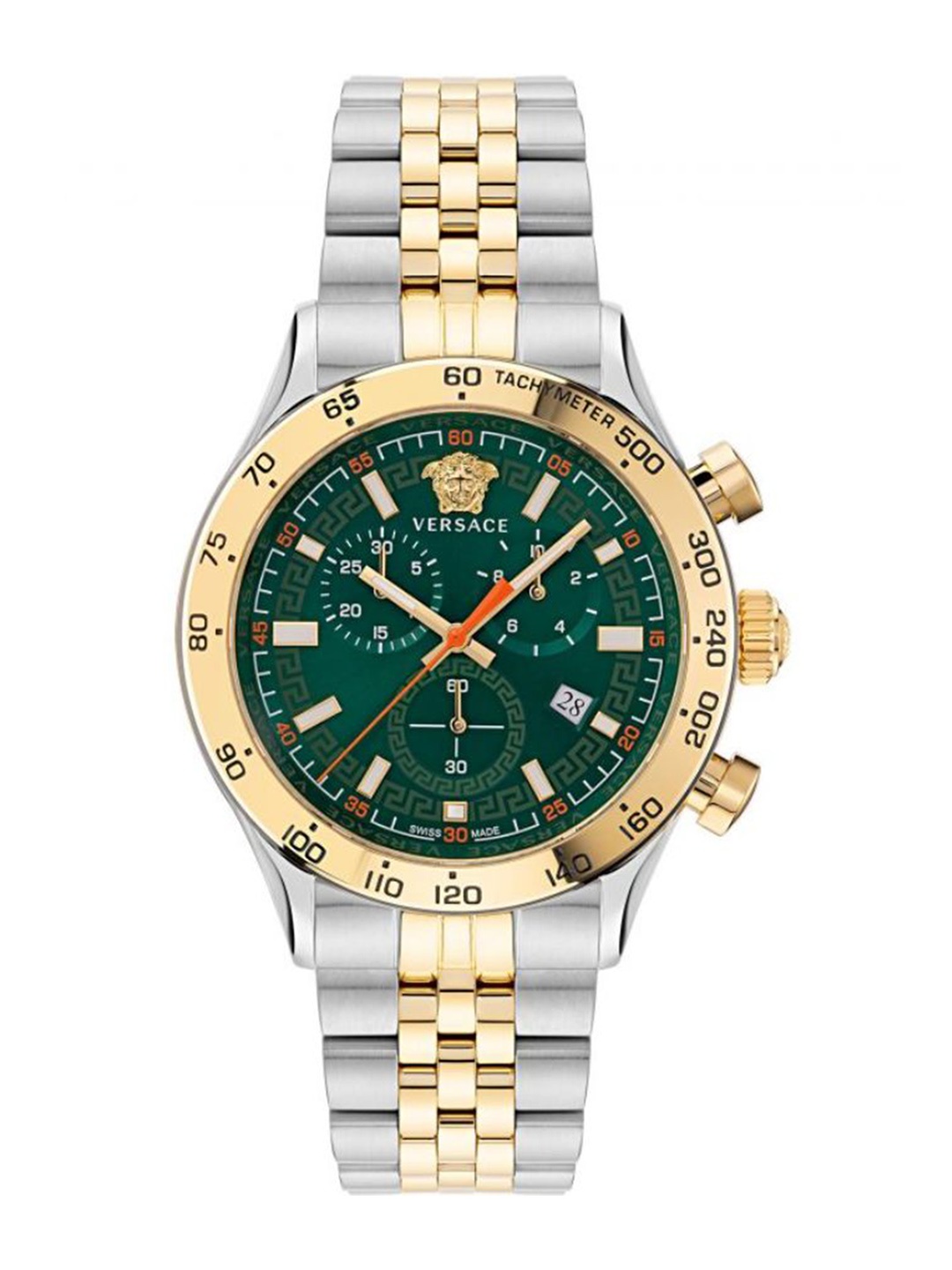 

Versace Men Embellished Dial & Stainless Steel Bracelet Style Straps Analogue Watch VE2U00522, Green