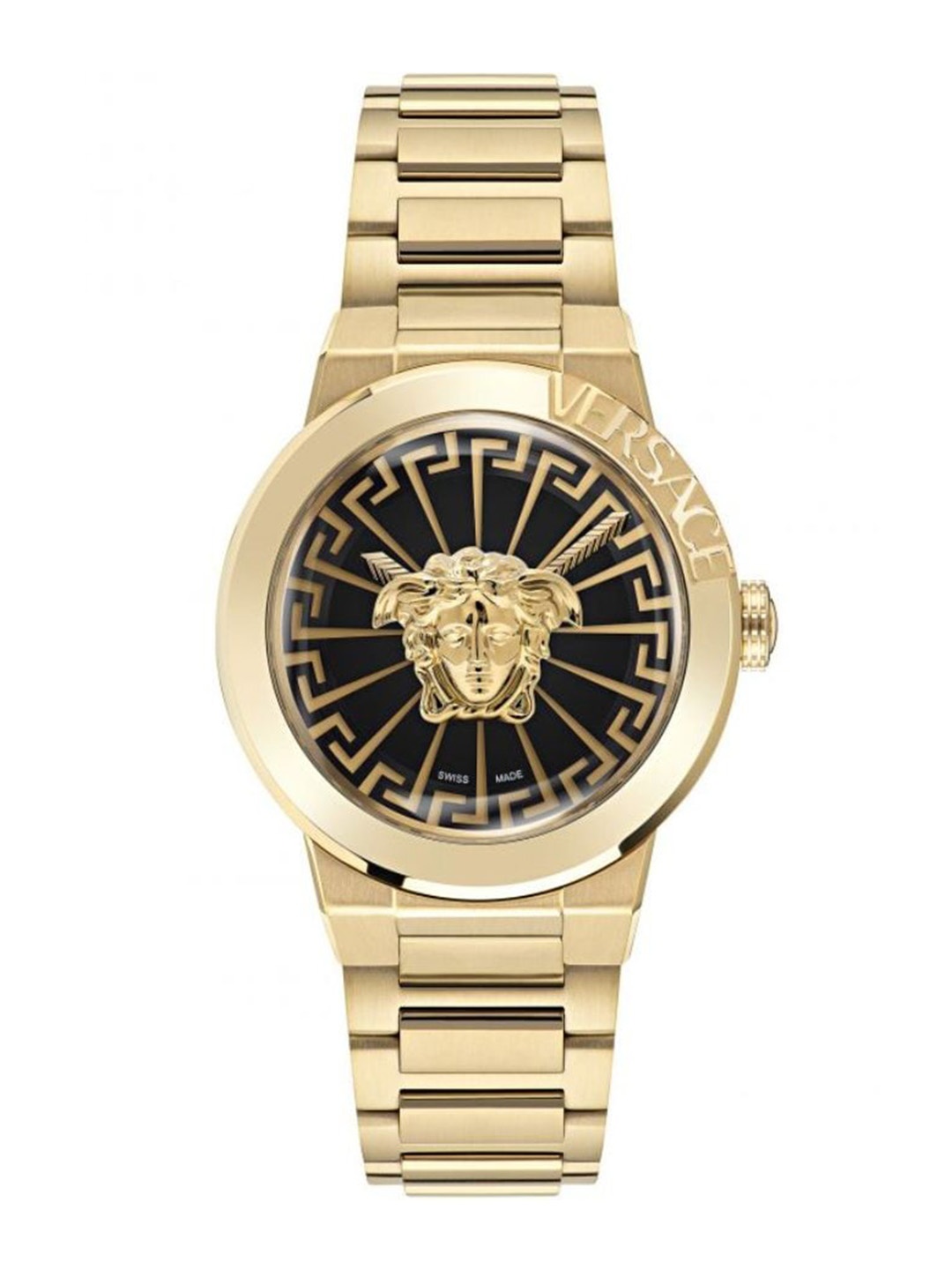 

Versace Women Dial & Stainless Steel Bracelet Style Straps Swiss Made Analogue Watch, Black