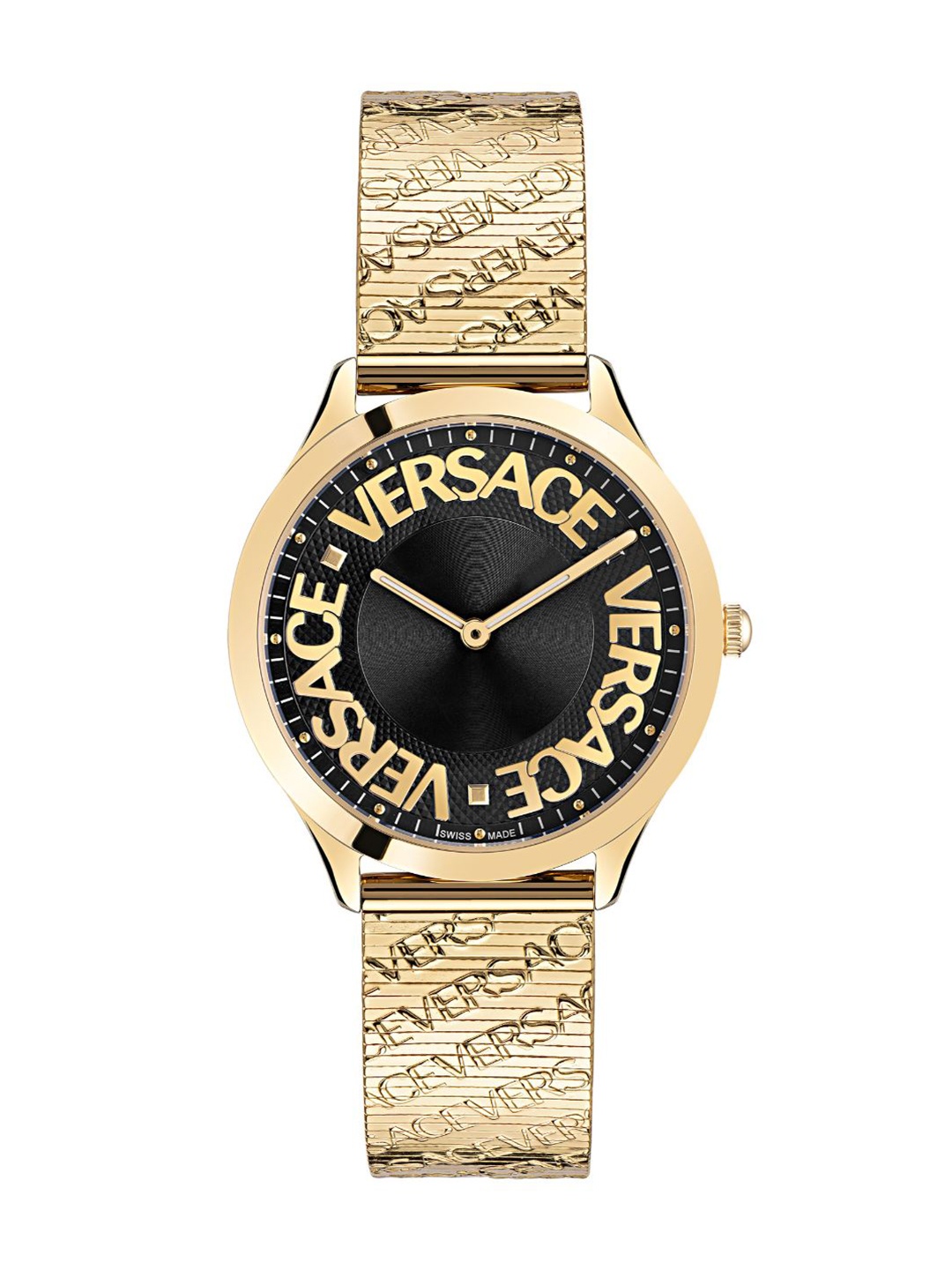 

Versace Women Embellished Dial & Stainless Steel Bracelet Style Straps Analogue Watch VE2O00522, Black