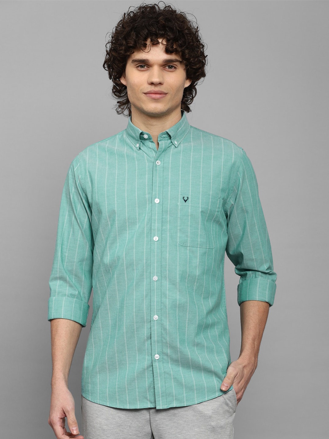 

Allen Solly Striped Pure Cotton Button-Down Collar Slim Fit Casual Shirt, Blue