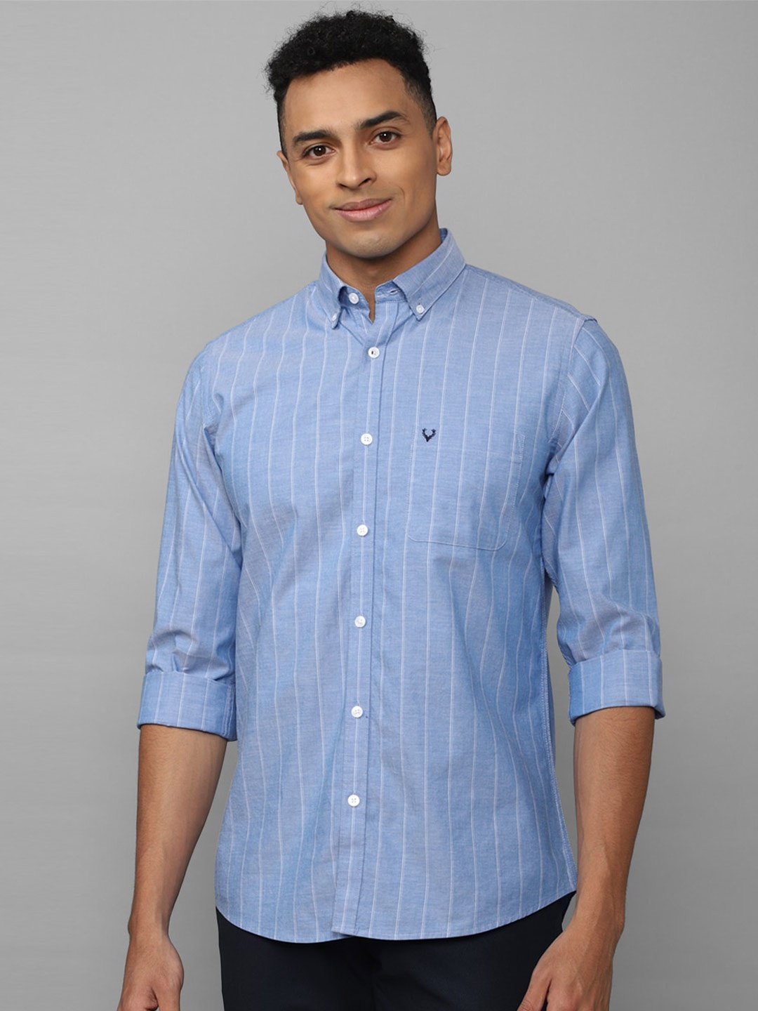 

Allen Solly Slim Fit Vertical Striped Pure Cotton Casual Shirt, Blue