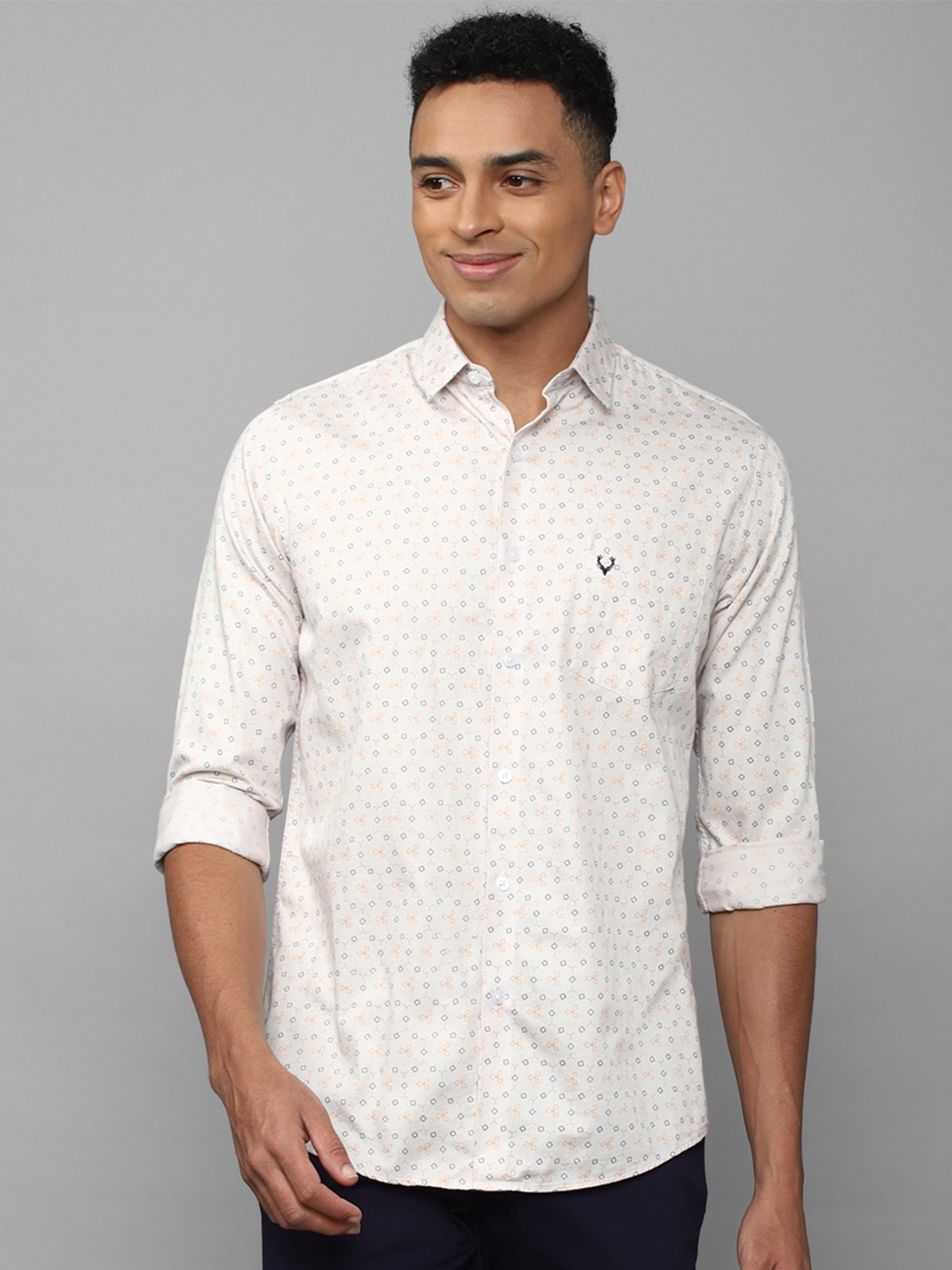 

Allen Solly Men Slim Fit Printed Casual Cotton Shirt, Cream