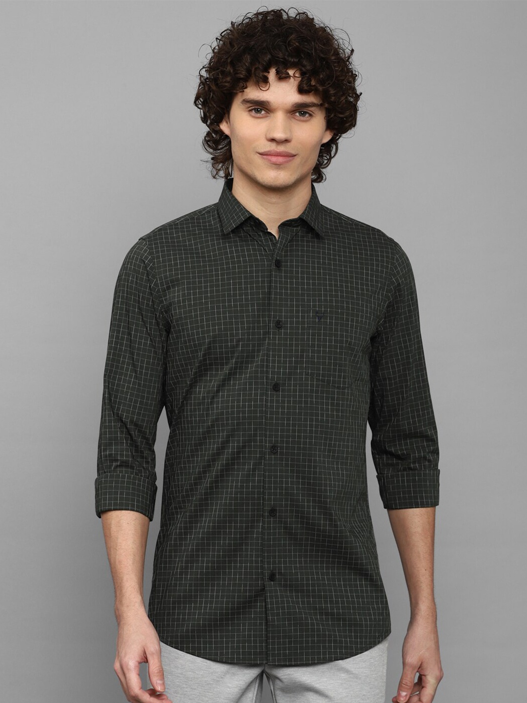 

Allen Solly Slim Fit Grid Tattersall Checked Casual Cotton Shirt, Green