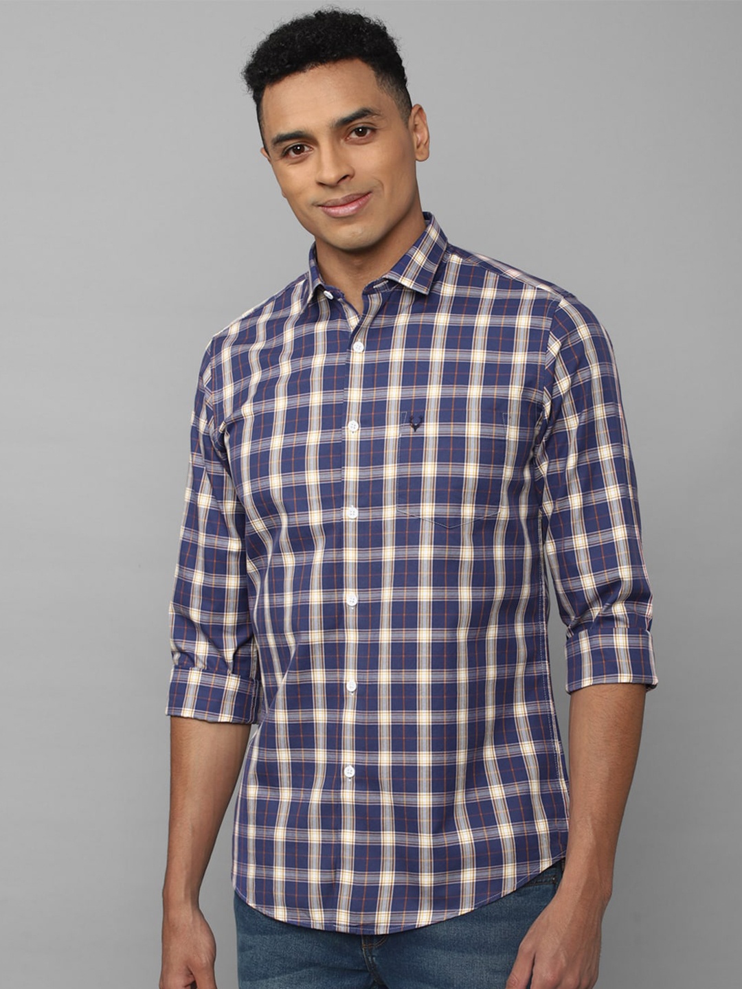 

Allen Solly Tartan Checked Slim Fit Pure Cotton Casual Shirt, Blue