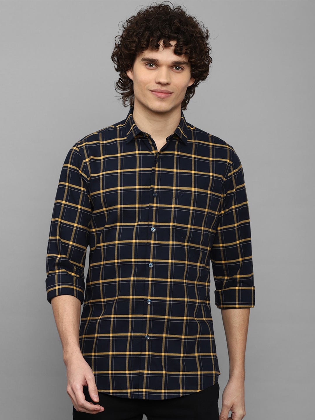 

Allen Solly Slim Fit Windowpane Checked Casual Cotton Shirt, Navy blue