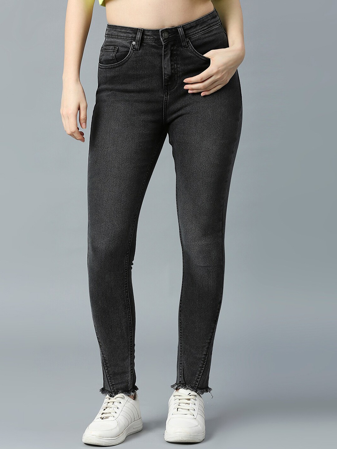 

High Star Women Slim Fit High-Rise Heavy Fade Stretchable Jeans, Black