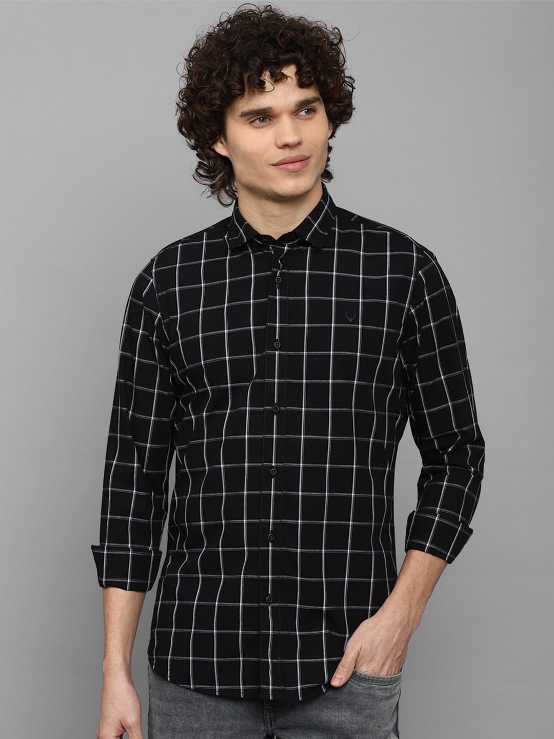 

Allen Solly Sport Windowpane Checked Pure Cotton Casual Shirt, Black