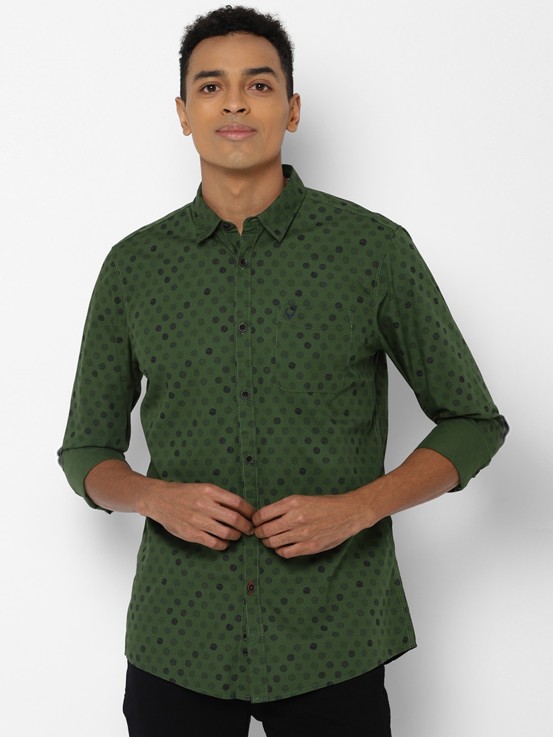 

Allen Solly Sport Polka Dots Printed Pure Cotton Casual Shirt, Green