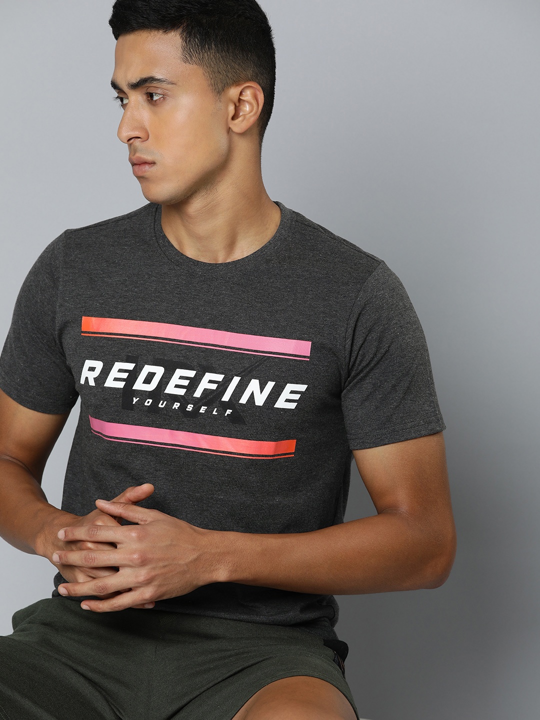 

HRX by Hrithik Roshan Graphic Printed Regular Fit T-shirt, Charcoal