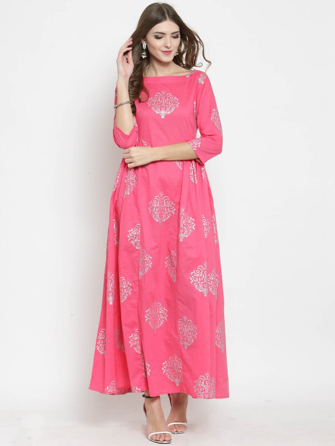

Sera Floral Printed Anarkali Cotton Kurta, Pink