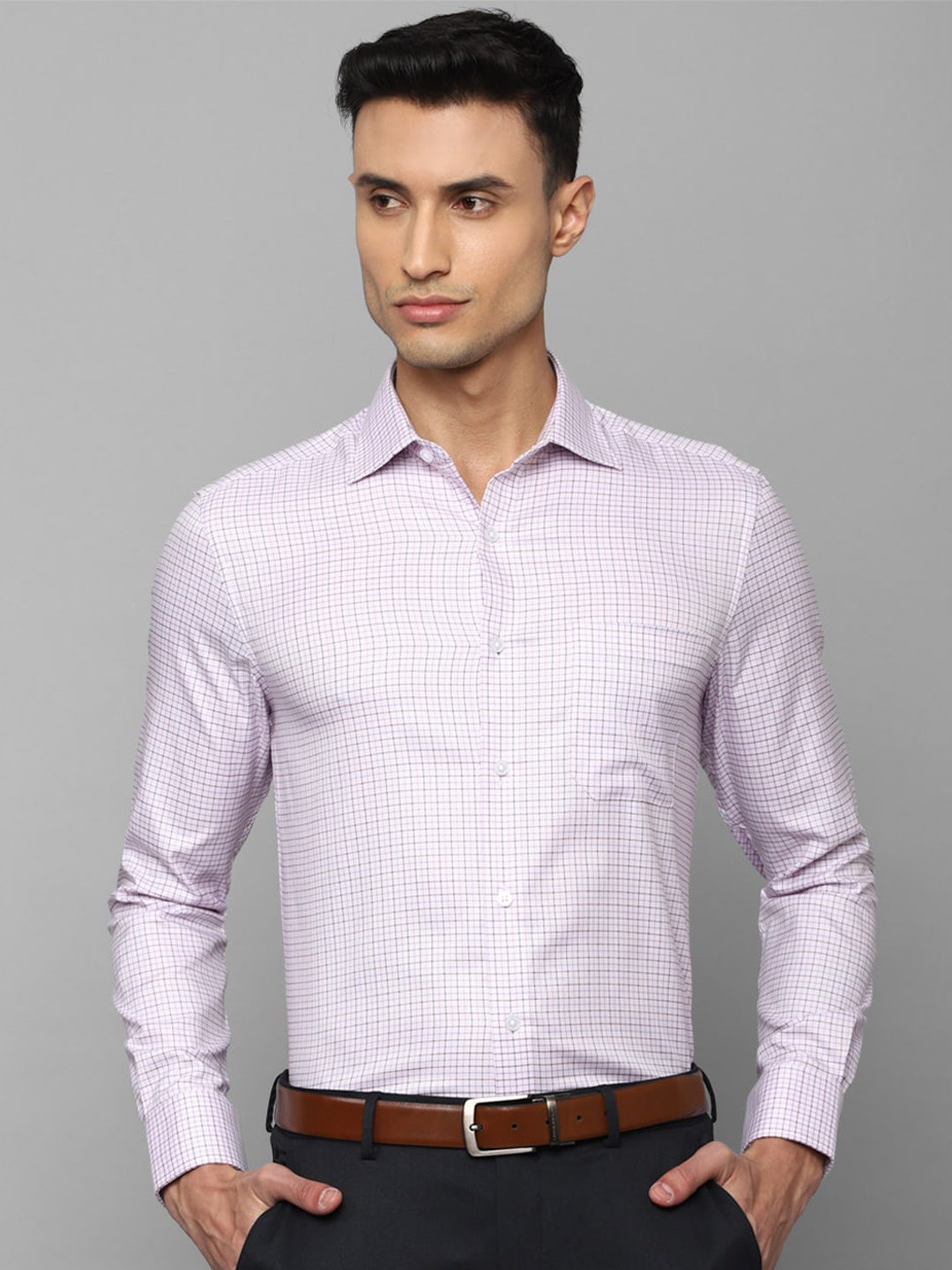

Louis Philippe Grid Tattersall Checks Pure Cotton Formal Shirt, Purple