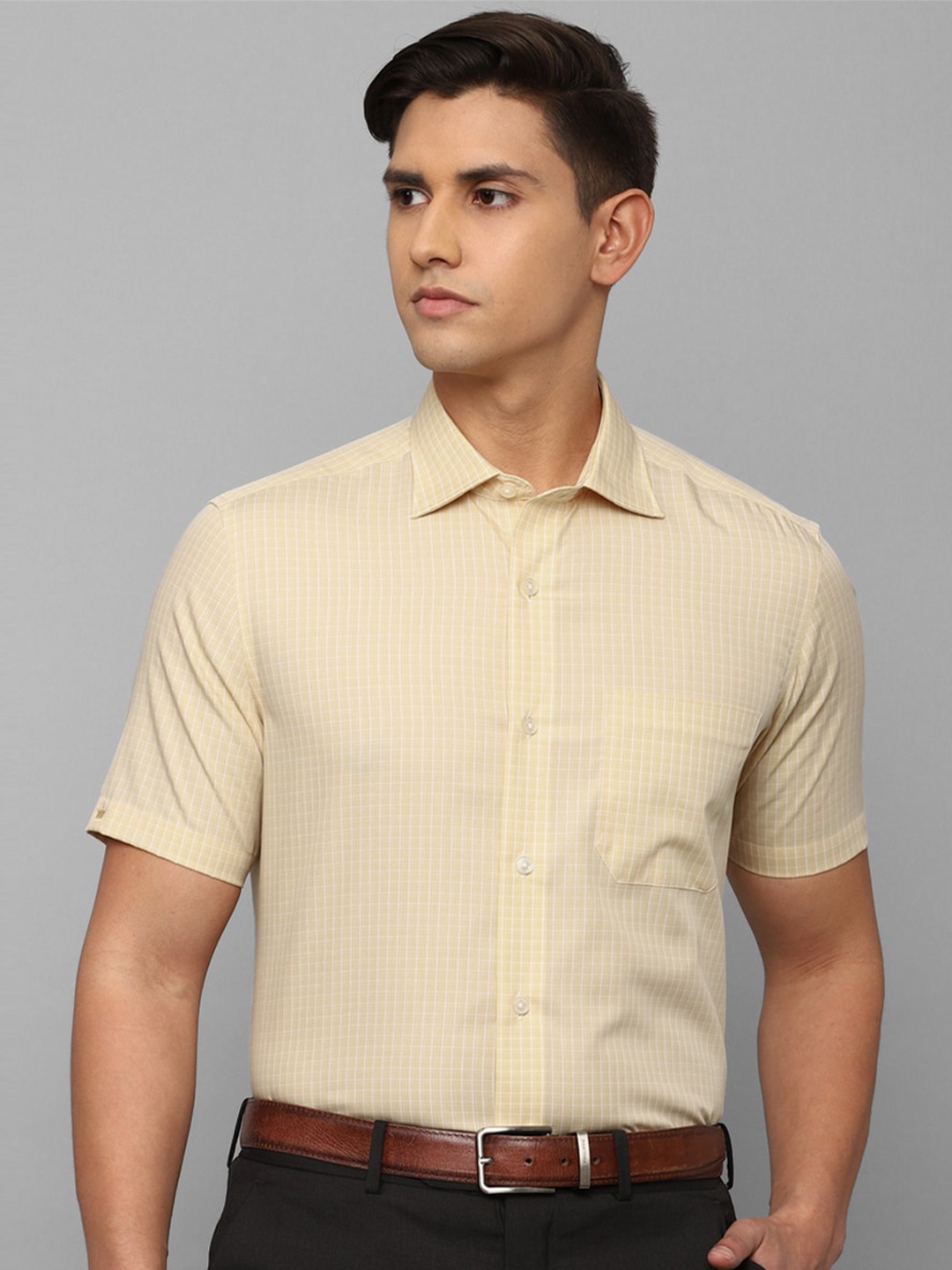 

Louis Philippe Grid Tattersall Checks Checked Pure Cotton Formal Shirt, Yellow