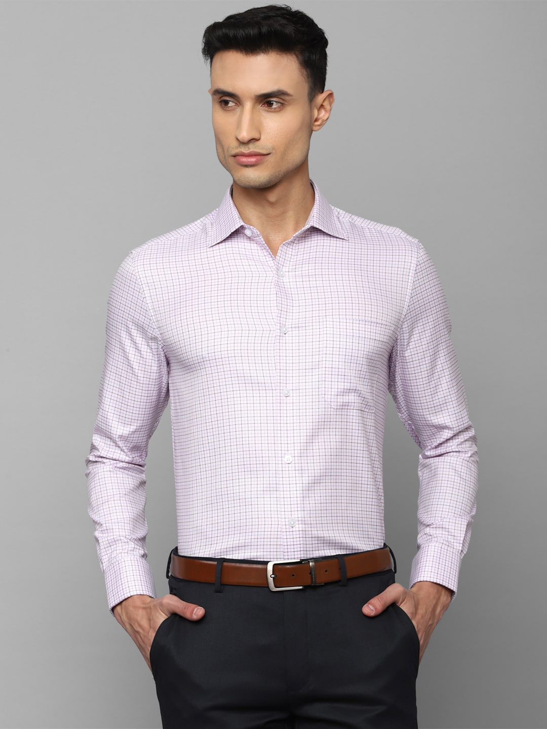 

Louis Philippe Grid Tattersall Checked Formal Cotton Shirt, Purple