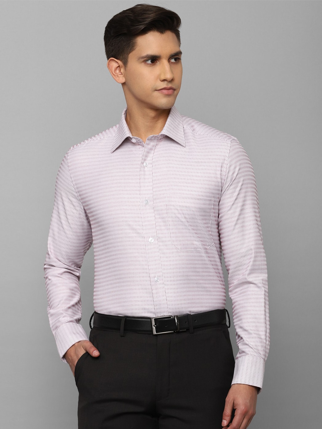 

Louis Philippe Self Design Pure Cotton Formal Shirt, Purple
