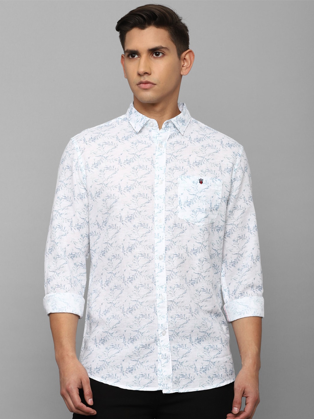 

Louis Philippe Jeans Men Slim Fit Floral Printed Casual Linen Shirt, White