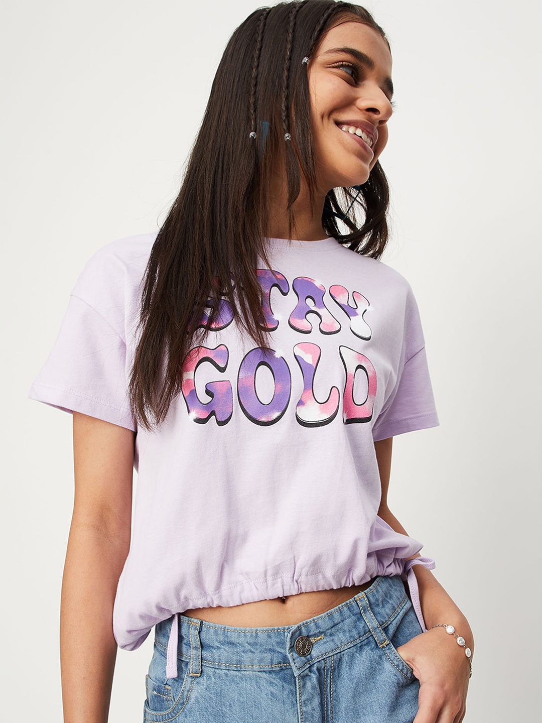 

max Girls Typography Print Cotton Top, Lavender