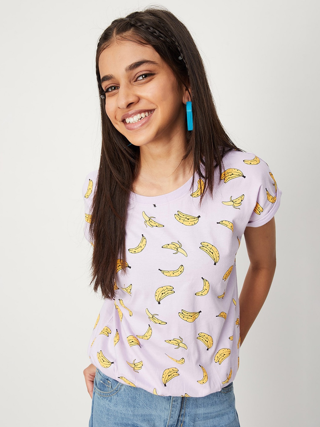 

max Girls Conversational Print Extended Sleeves Cotton Top, Lavender