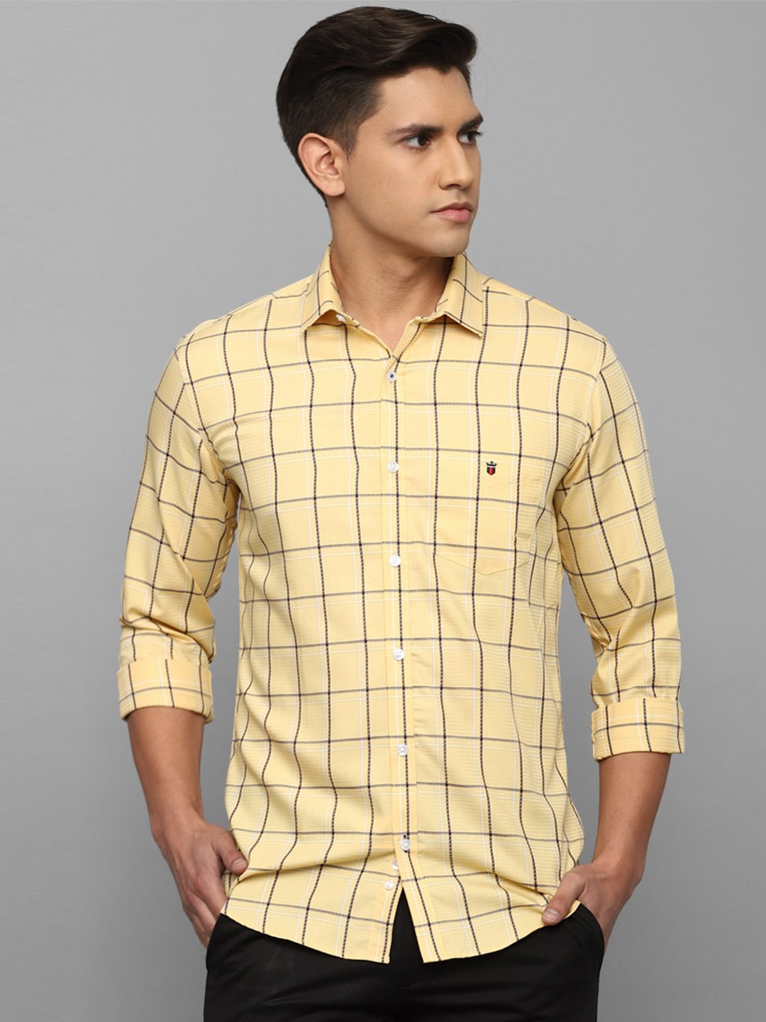 

Louis Philippe Sport Slim Fit Windowpane Checks Checked Casual Shirt, Yellow
