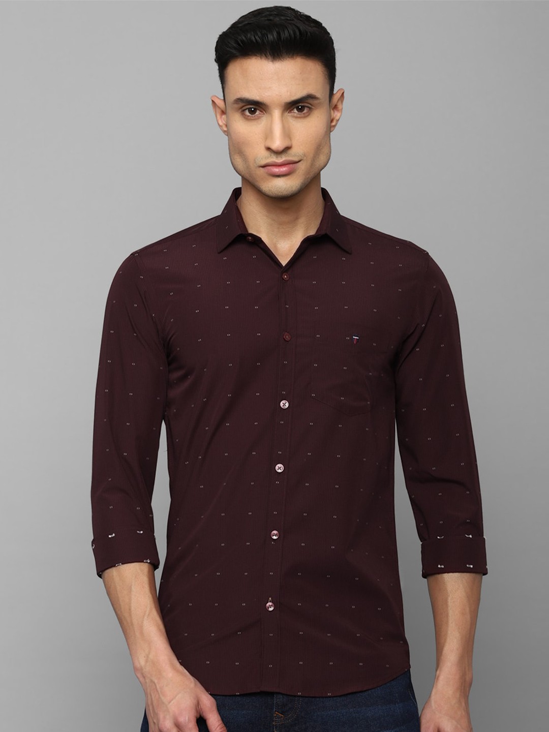 

Louis Philippe Sport Micro Ditsy Printed Slim Fit Casual Shirt, Maroon
