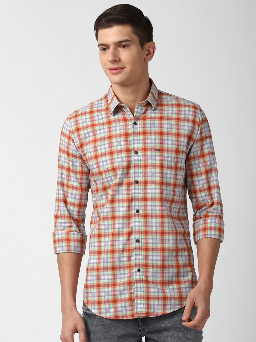 

Peter England Casuals Checked Slim Fit Pure Cotton Shirt, Orange