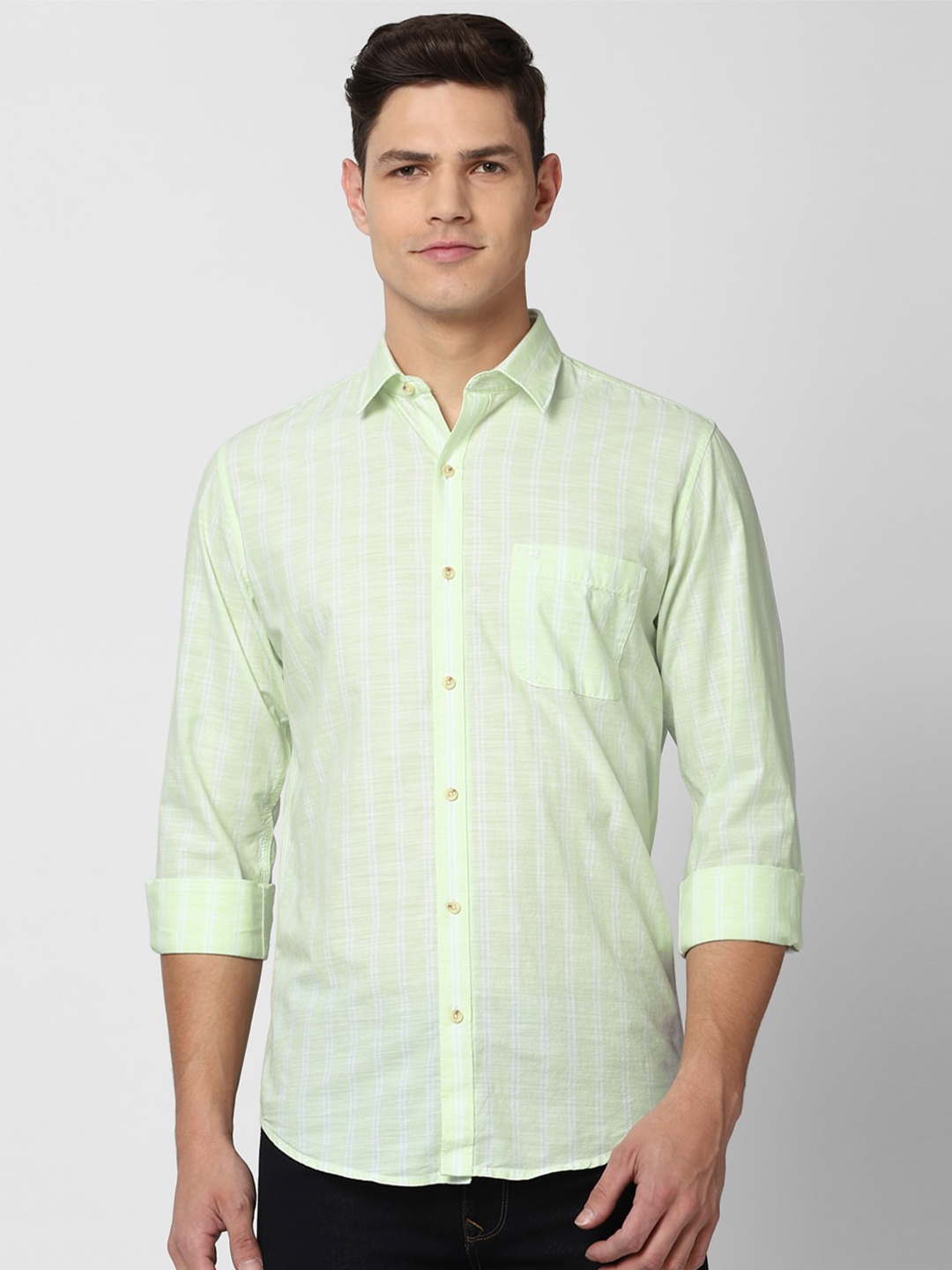

Peter England Casuals Slim Fit Vertical Striped Pure Cotton Shirt, Green