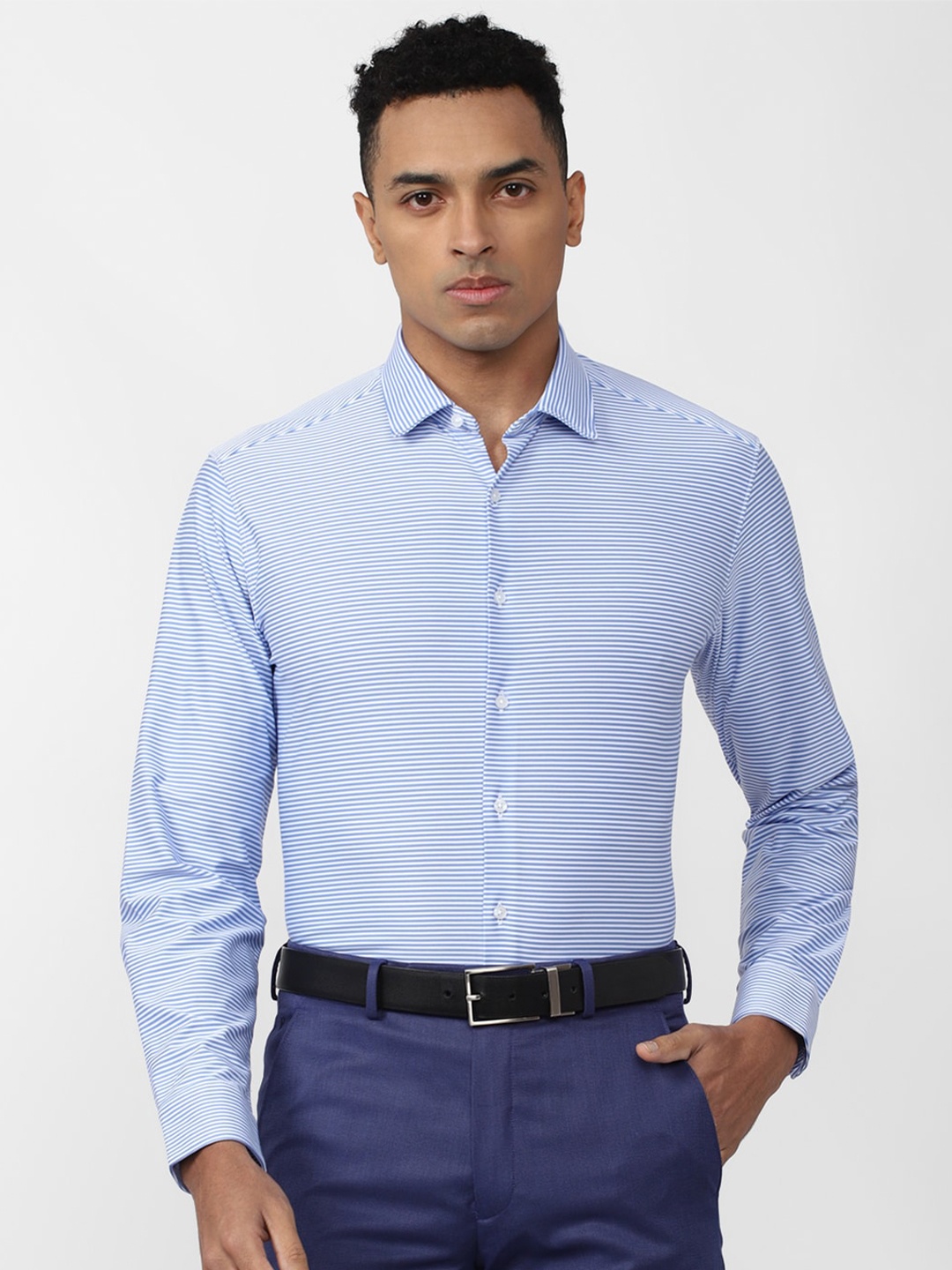Van Heusen Slim Fit Horizontal Stripes Formal Shirt, Blue