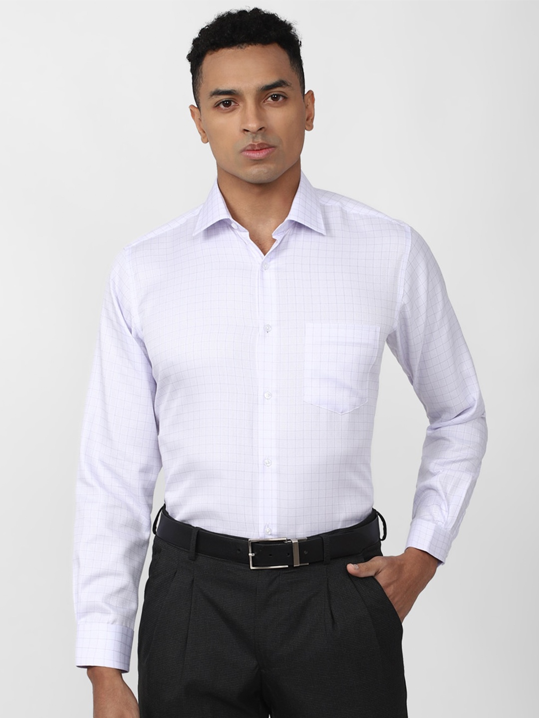 

Van Heusen Pure Cotton Grid Tattersall Checked Formal Shirt, Purple