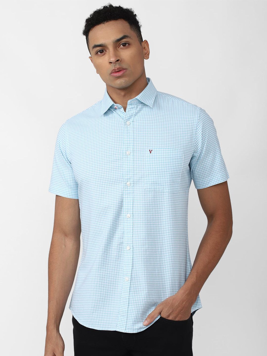 

Van Heusen Sport Slim Fit Grid Tattersall Checks Checked Pure Cotton Casual Shirt, Blue