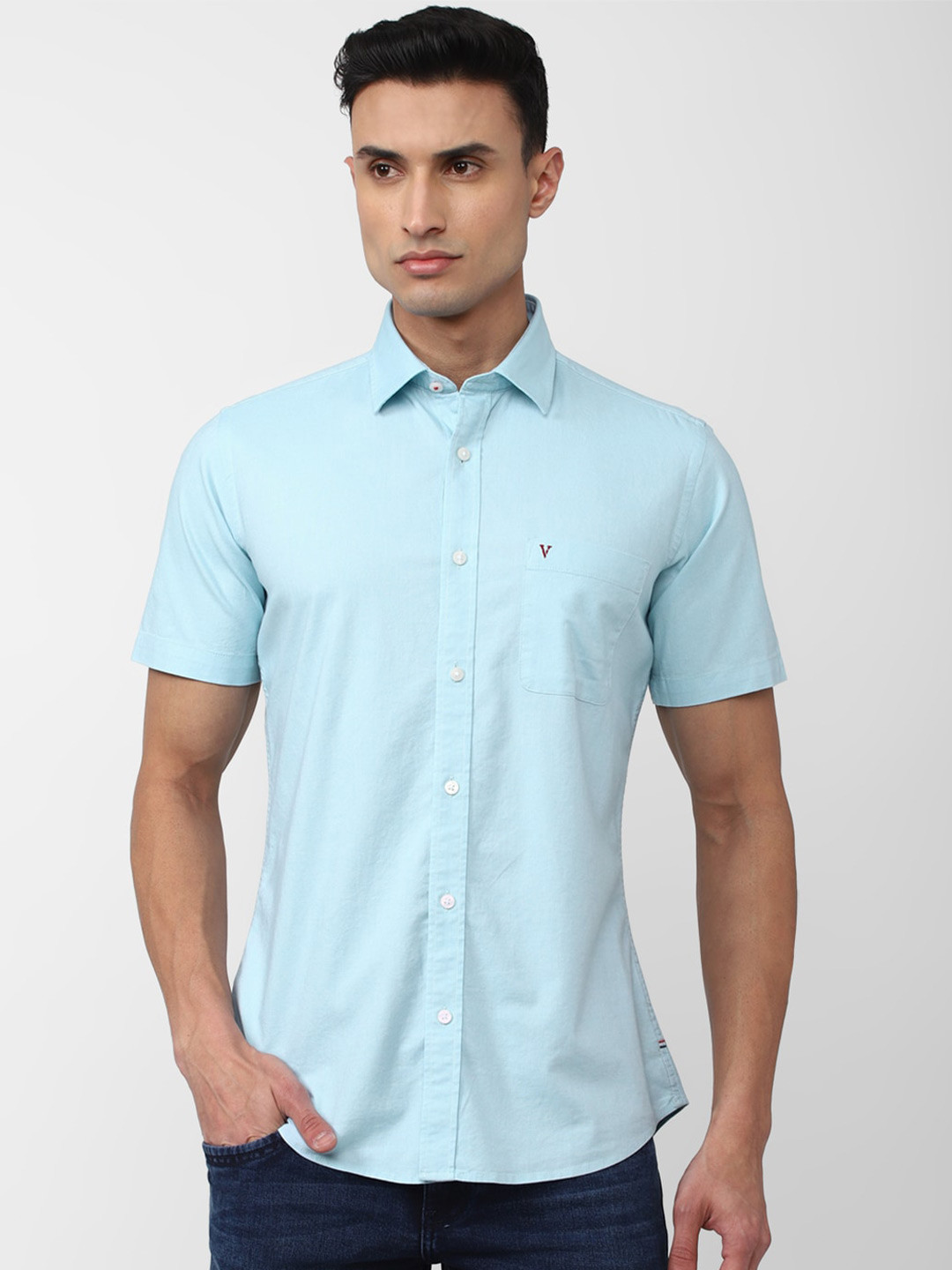

Van Heusen Sport Men Slim Fit Casual Pure Cotton Shirt, Turquoise blue