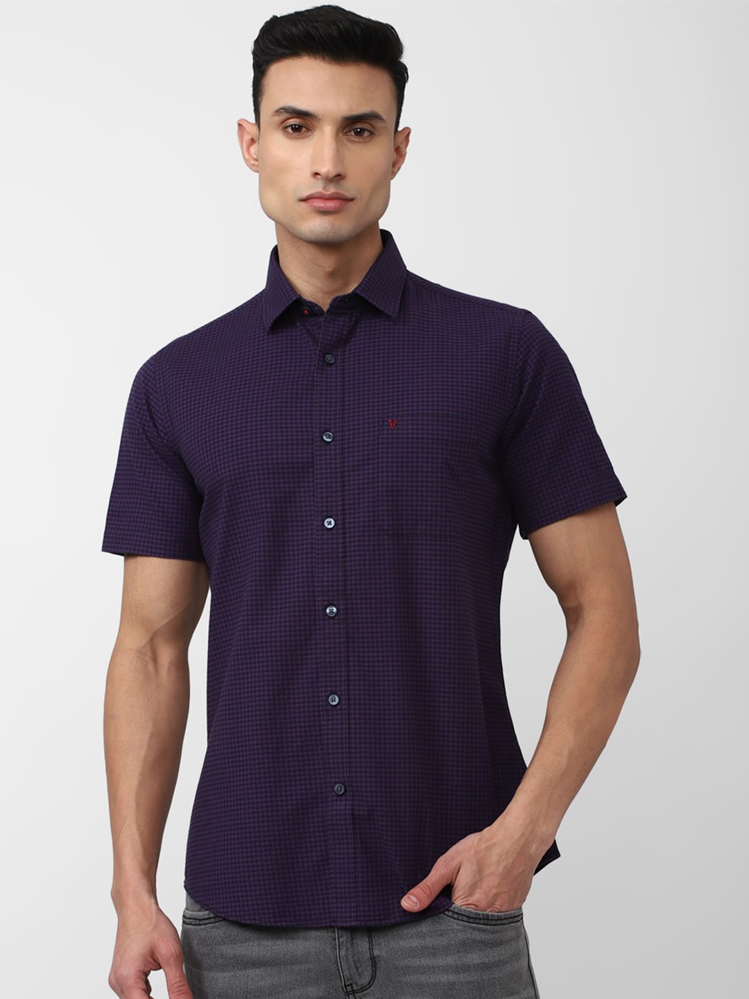 

Van Heusen Sport Slim Fit Checked Casual Cotton Shirt, Purple