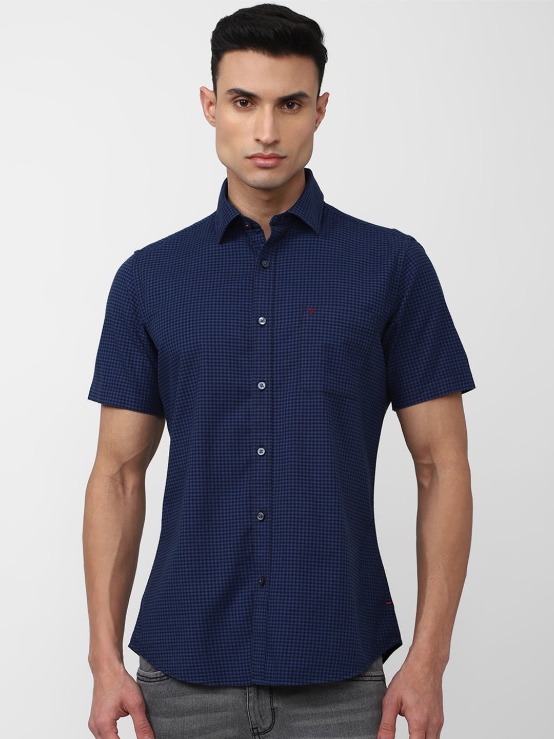 

Van Heusen Sport Slim Fit Micro Checked Casual Cotton Shirt, Navy blue