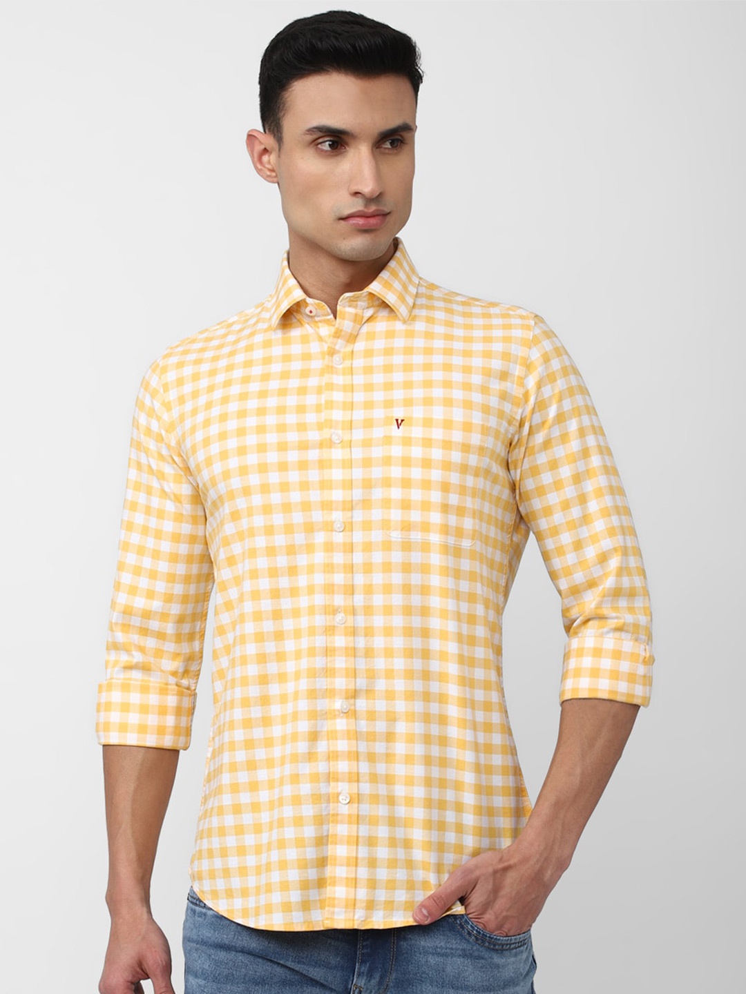 

Van Heusen Sport Slim Fit Gingham Checked Pure Cotton Casual Shirt, Yellow