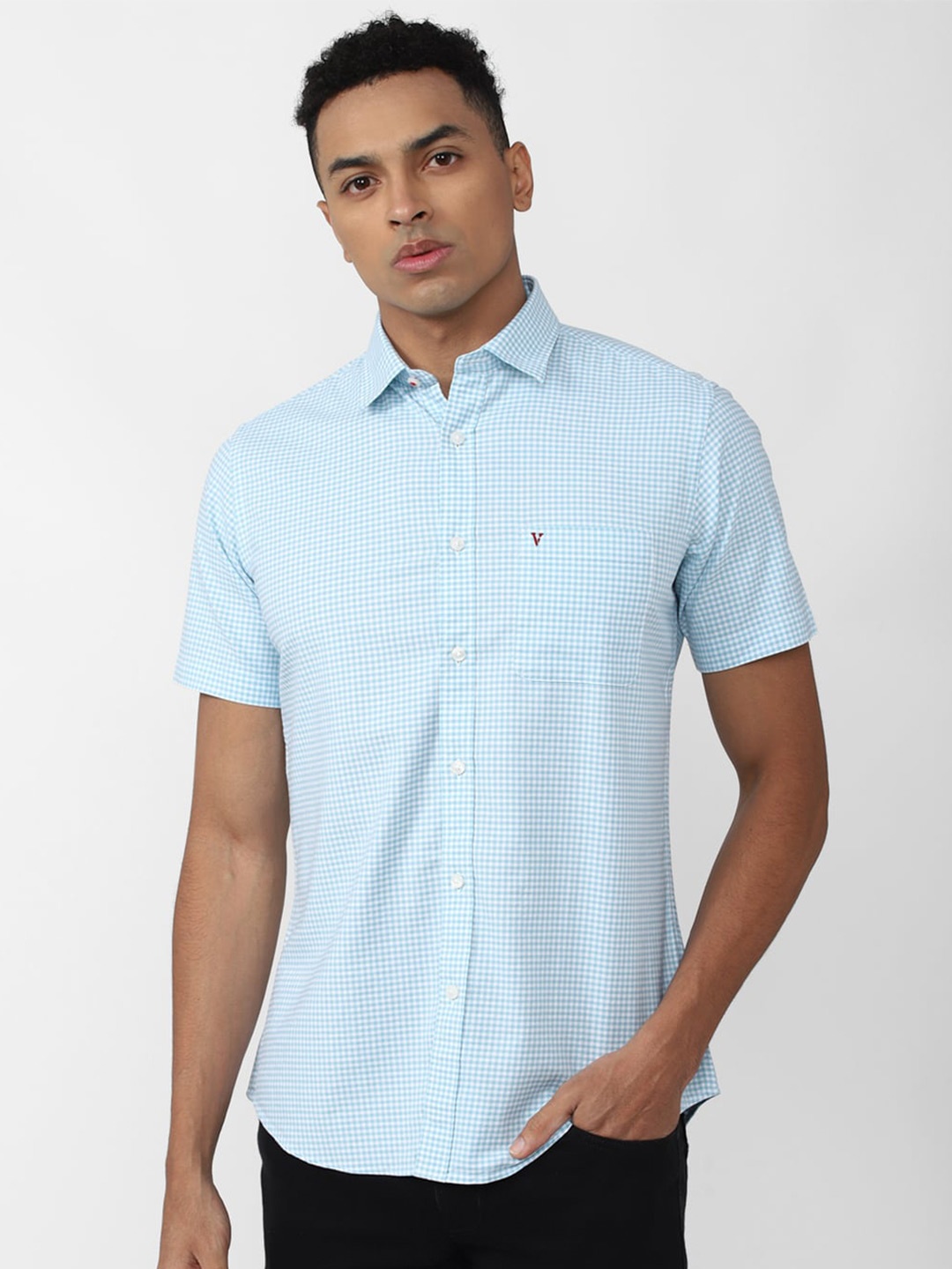 

Van Heusen Sport Slim Fit Micro Checked Pure Cotton Casual Shirt, Blue