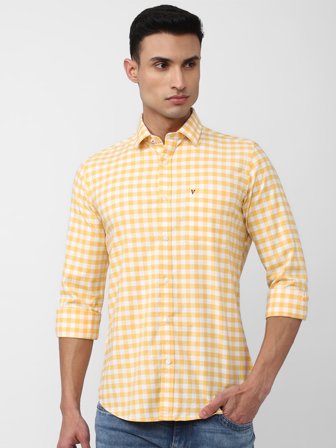 

Van Heusen Sport Slim Fit Gingham Checked Casual Cotton Shirt, Yellow