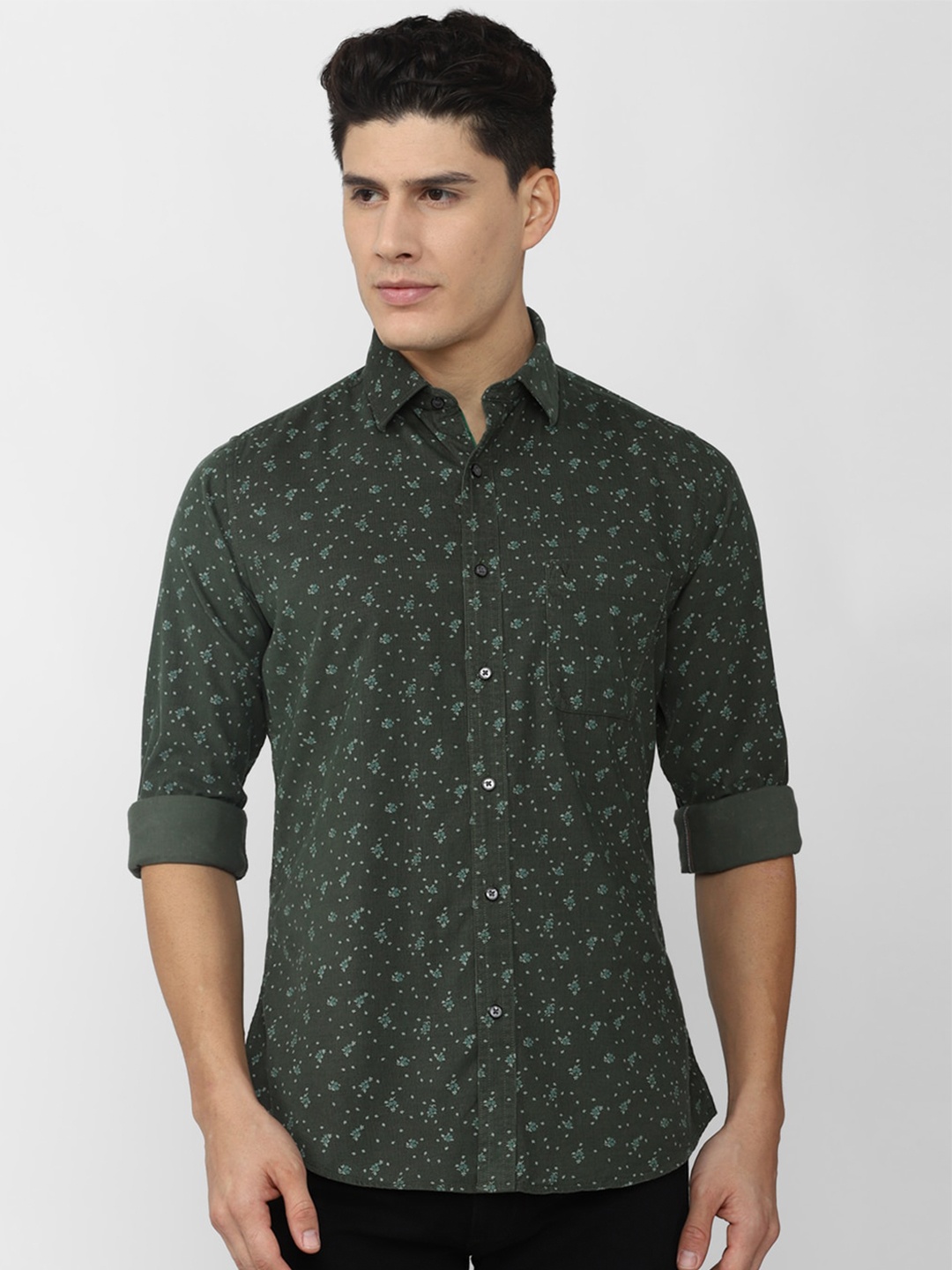 

Van Heusen Sport Slim Fit Floral Printed Pure Cotton Casual Shirt, Green
