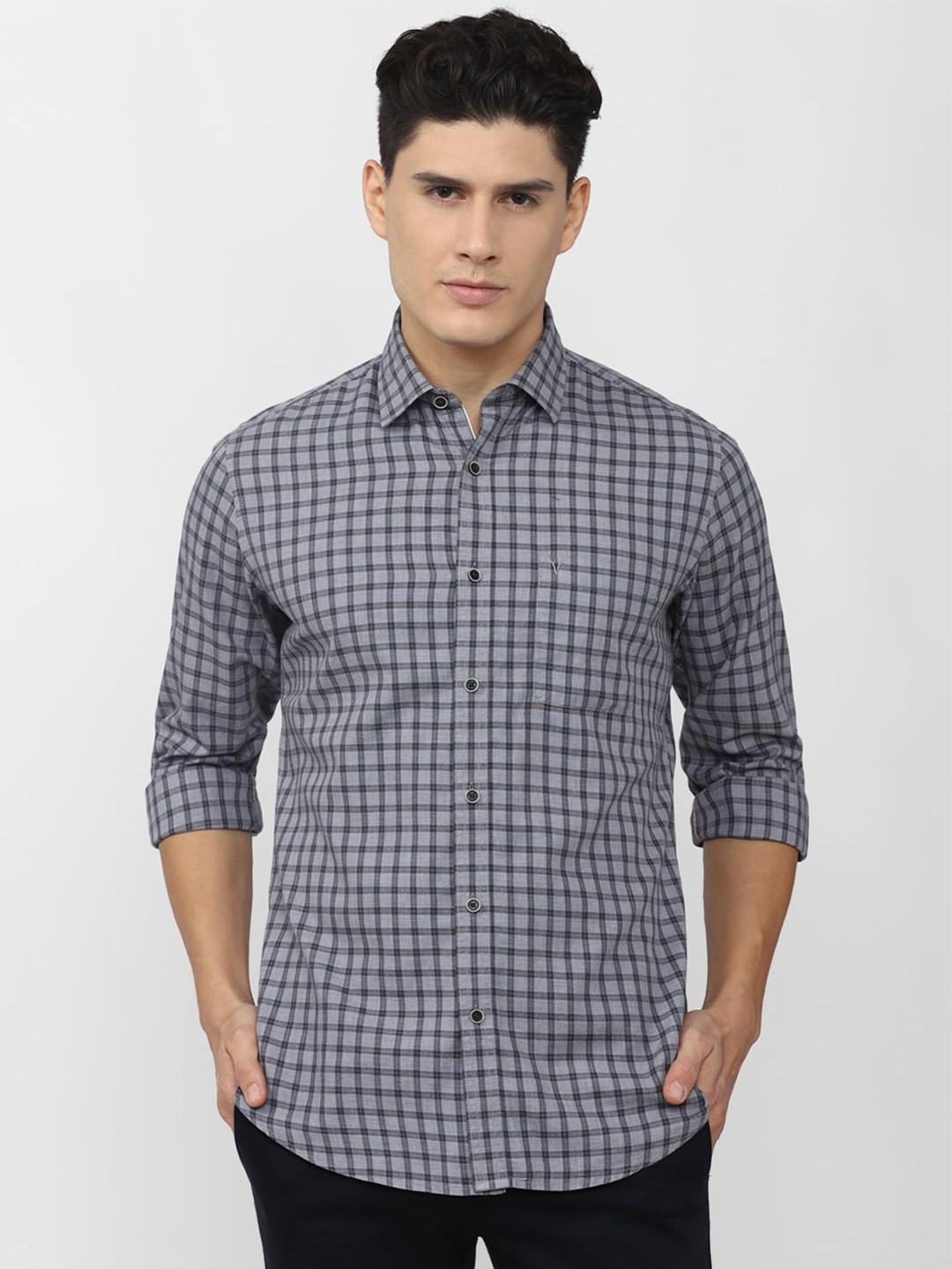 

Van Heusen Sport Checks Cotton Casual Shirt, Grey
