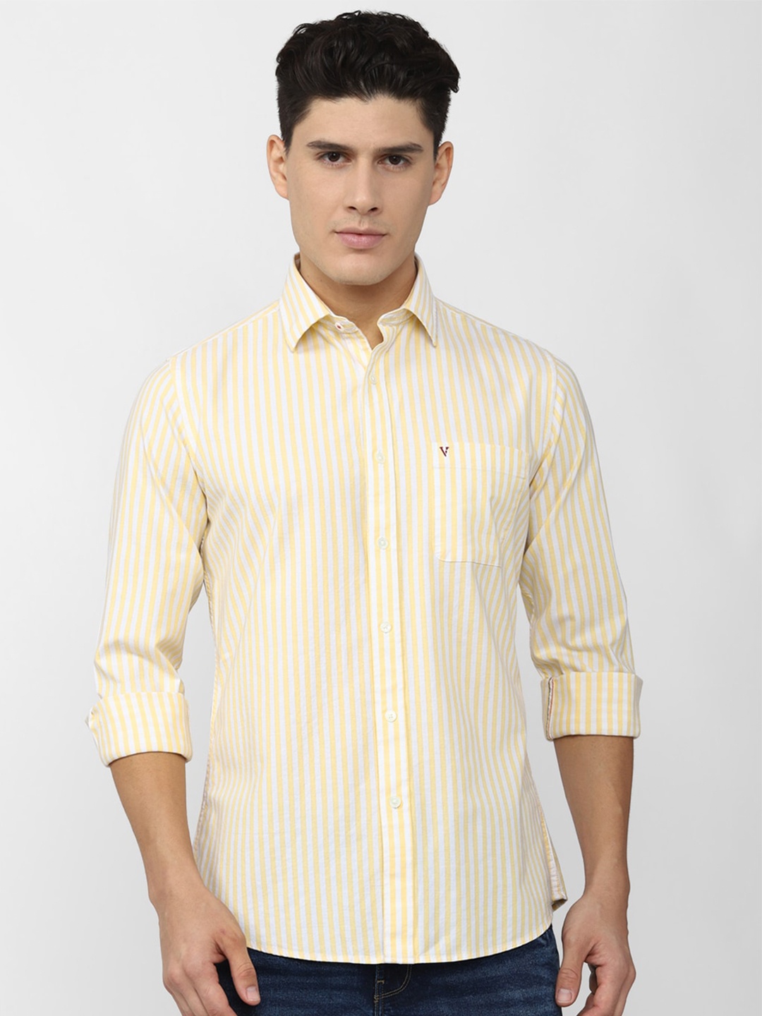 

Van Heusen Sport Striped Slim Fit Pure Cotton Casual Shirt, Yellow