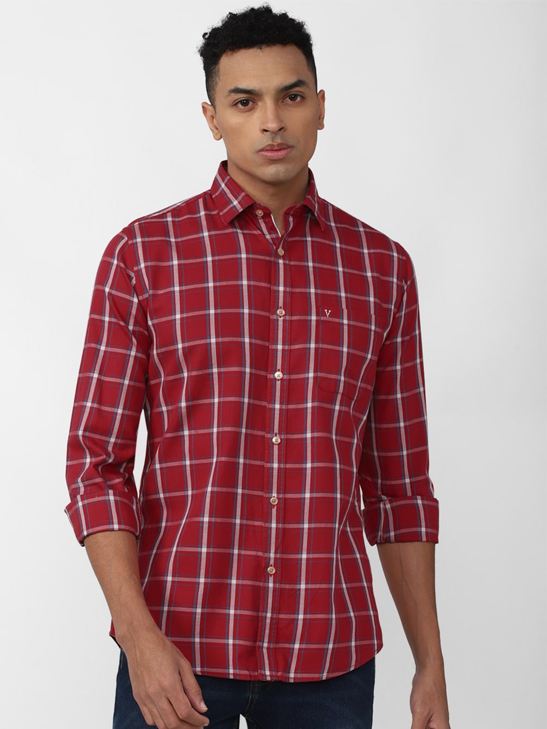 

Van Heusen Sport Slim Fit Windowpane Checked Casual Pure Cotton Shirt, Maroon