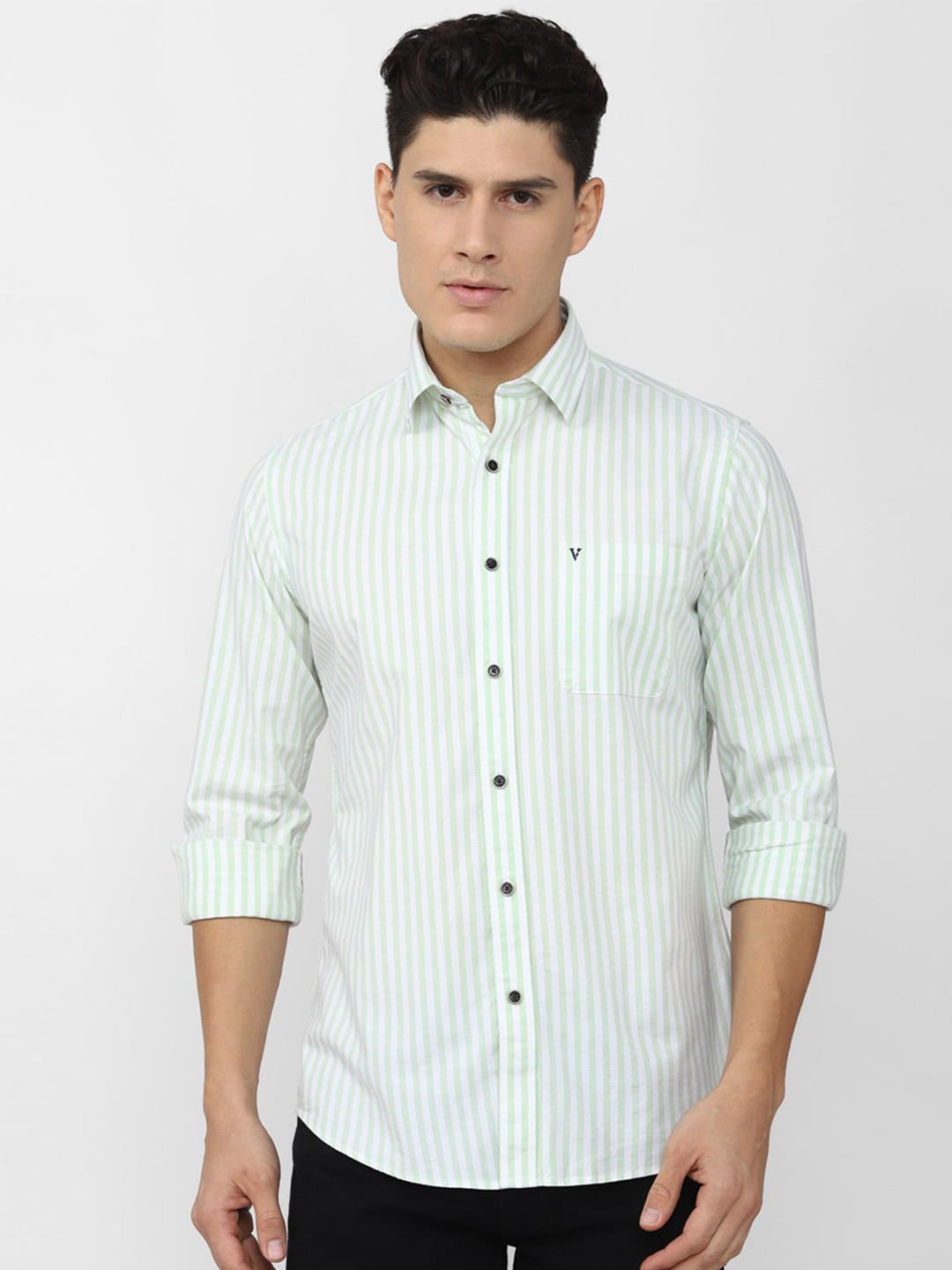 

Van Heusen Sport Slim Fit Striped Casual Pure Cotton Shirt, Sea green