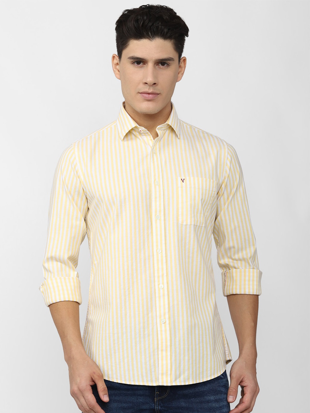 

Van Heusen Sport Slim Fit Vertical Striped Casual Pure Cotton Shirt, Yellow