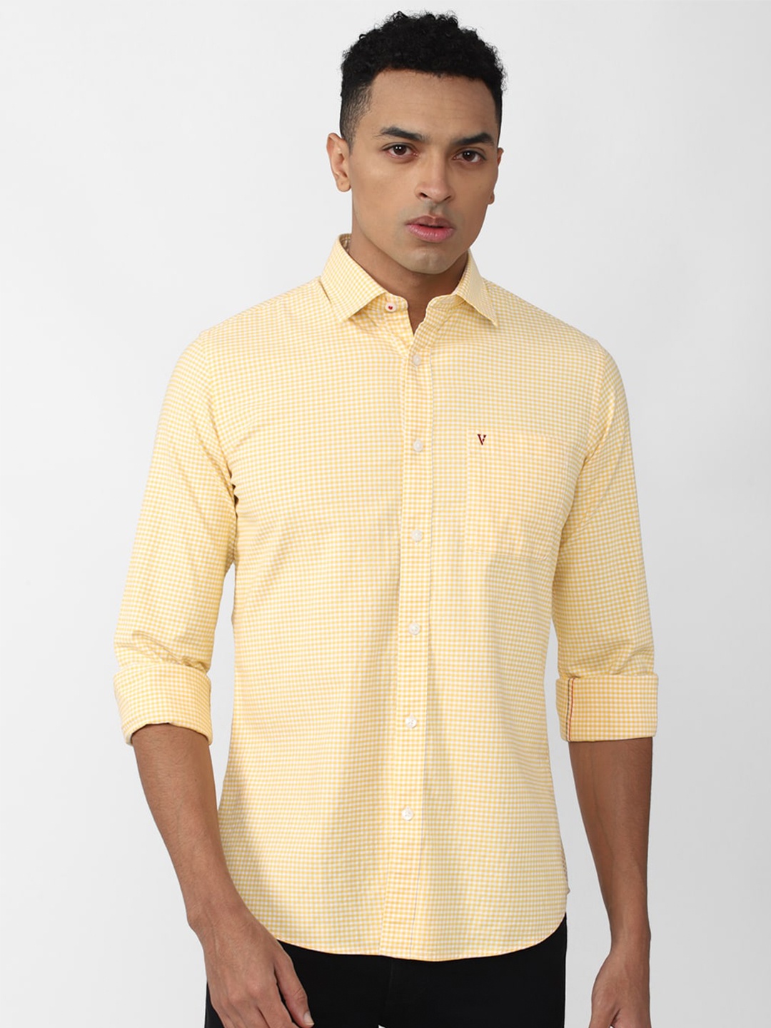 

Van Heusen Sport Men Slim Fit Micro Checked Casual Pure Cotton Shirt, Yellow