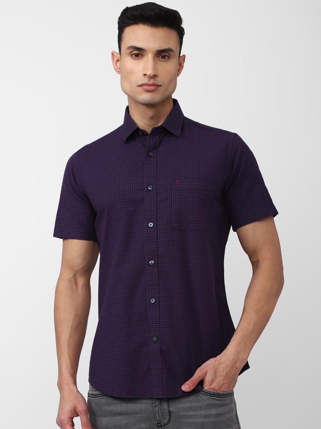 

Van Heusen Sport Slim Fit Gingham Checked Casual Pure Cotton Shirt, Purple