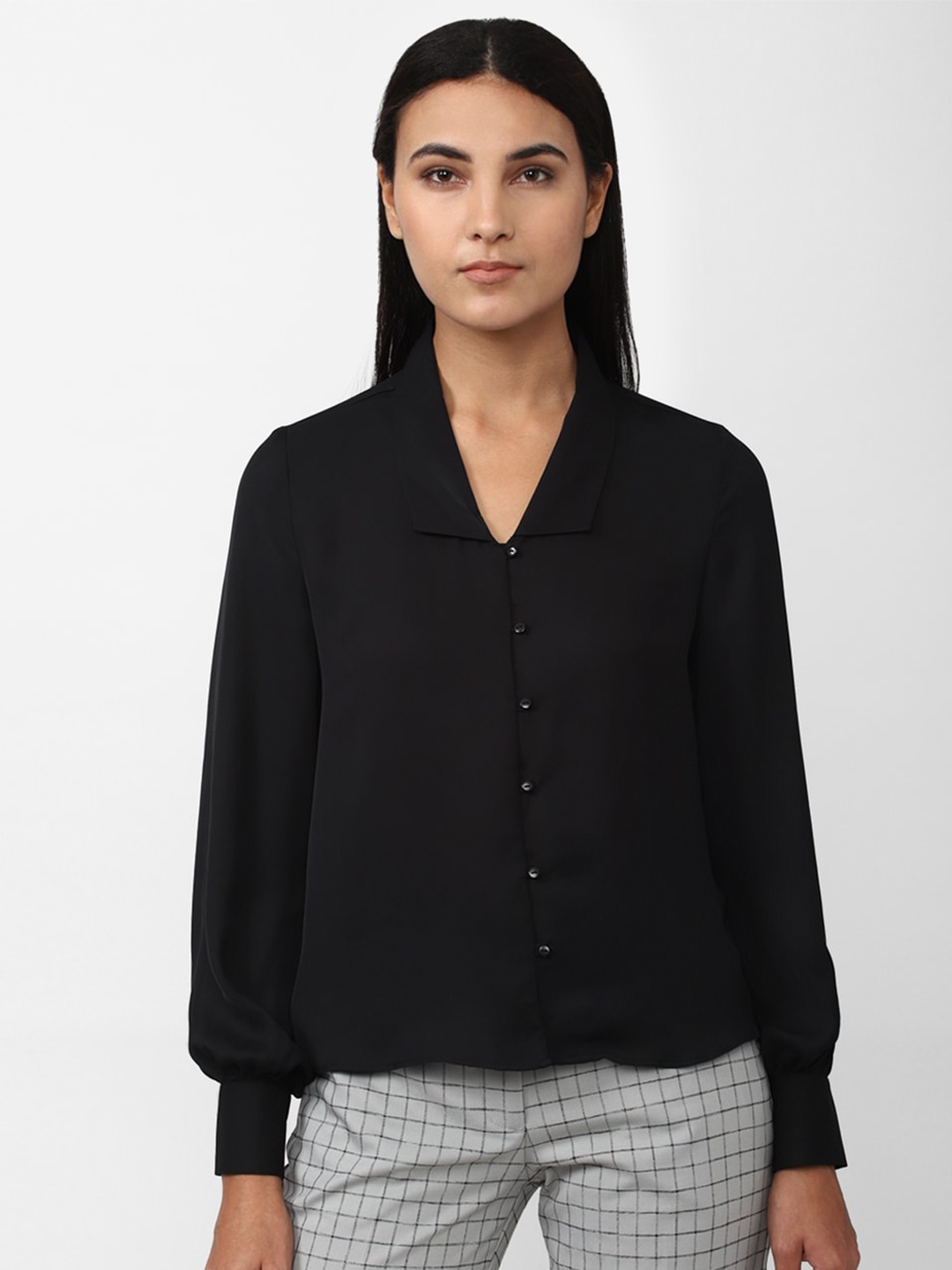 

Van Heusen Woman Puff sleeved Formal Shirt, Black