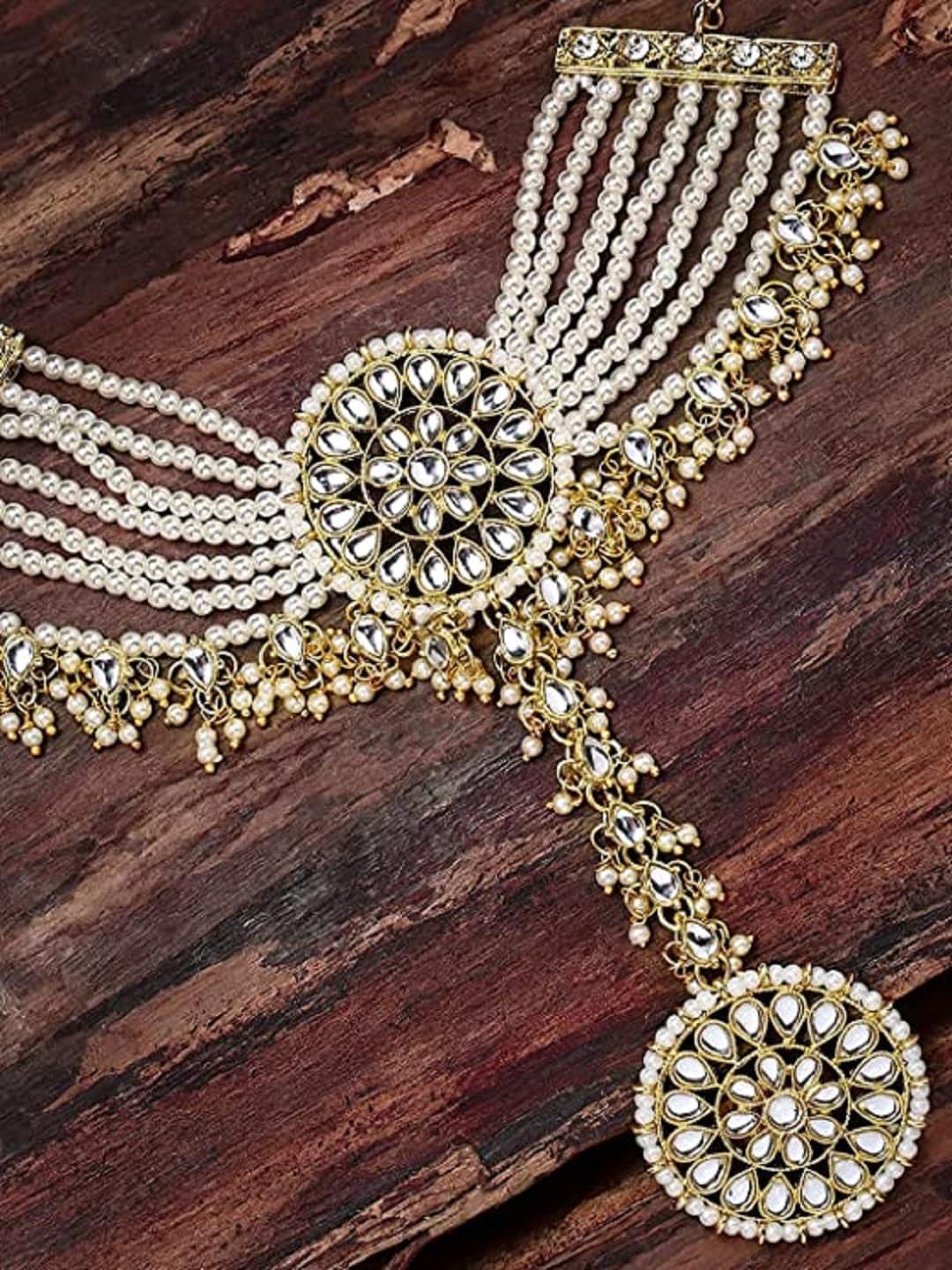 

I Jewels Women Gold-Plated Kundan Studded & Beaded Ring Bracelet