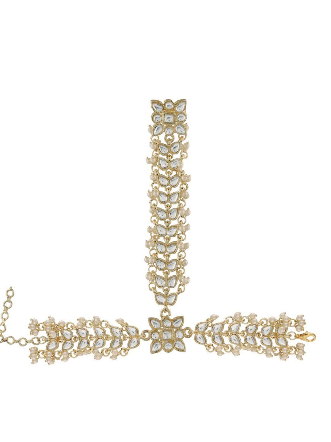 

I Jewels Women Gold-Plated Kundan Studded & Beaded Ring Bracelet