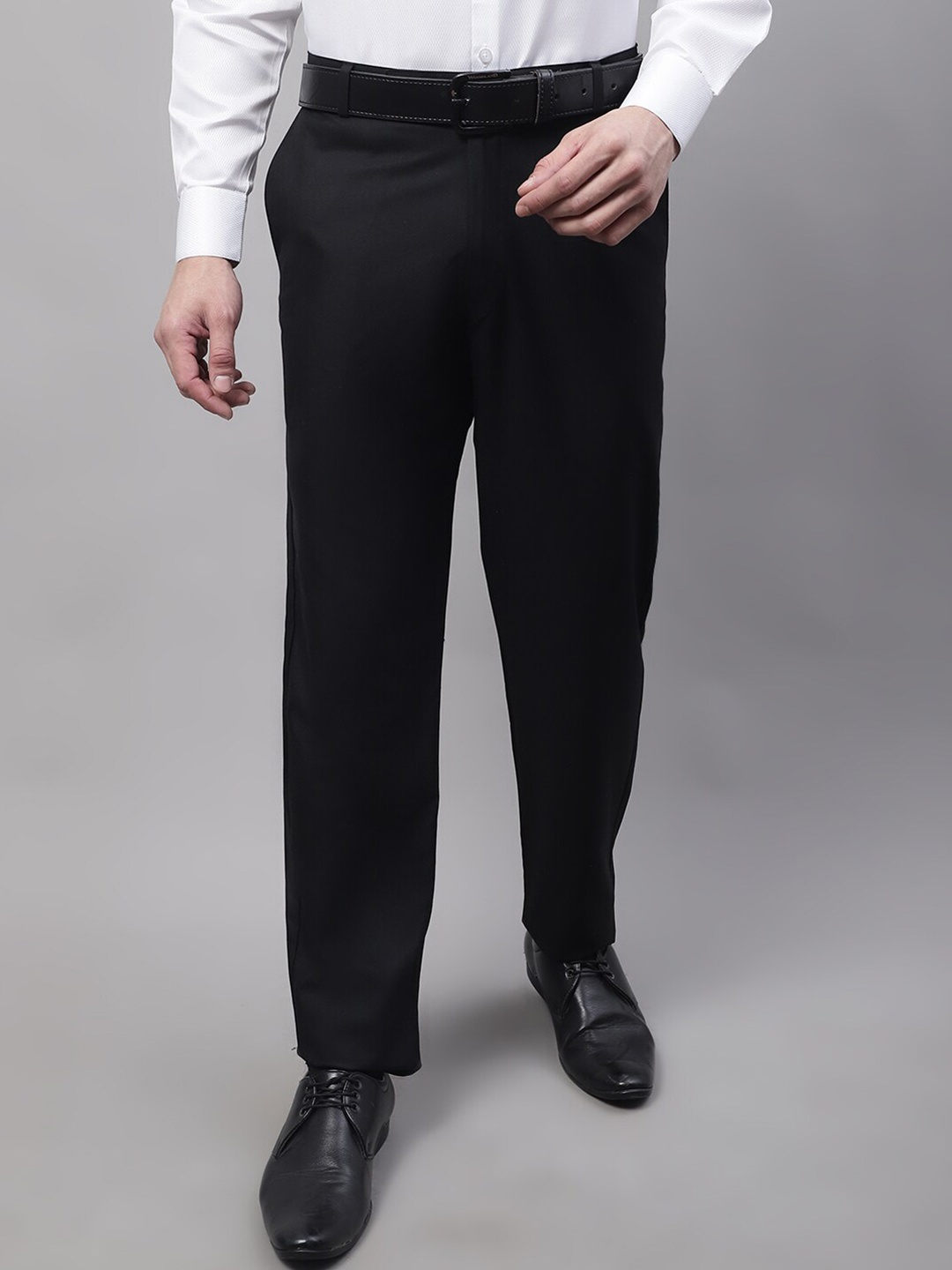 

JAINISH Men Cotton Smart Tapered Fit Easy Wash Formal Trousers, Black