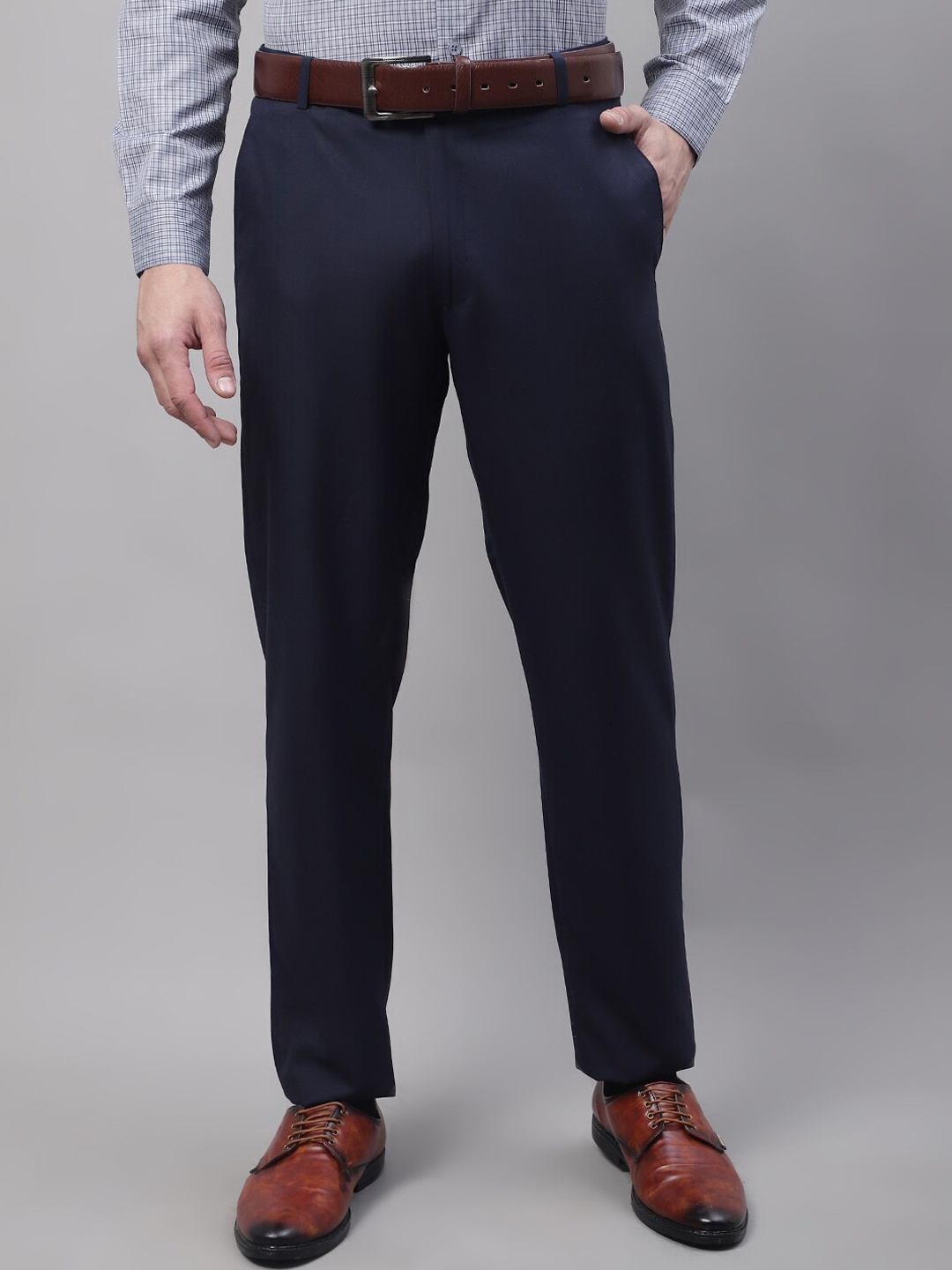 

JAINISH Men Smart Tapered Fit Easy Wash Formal Trousers, Navy blue