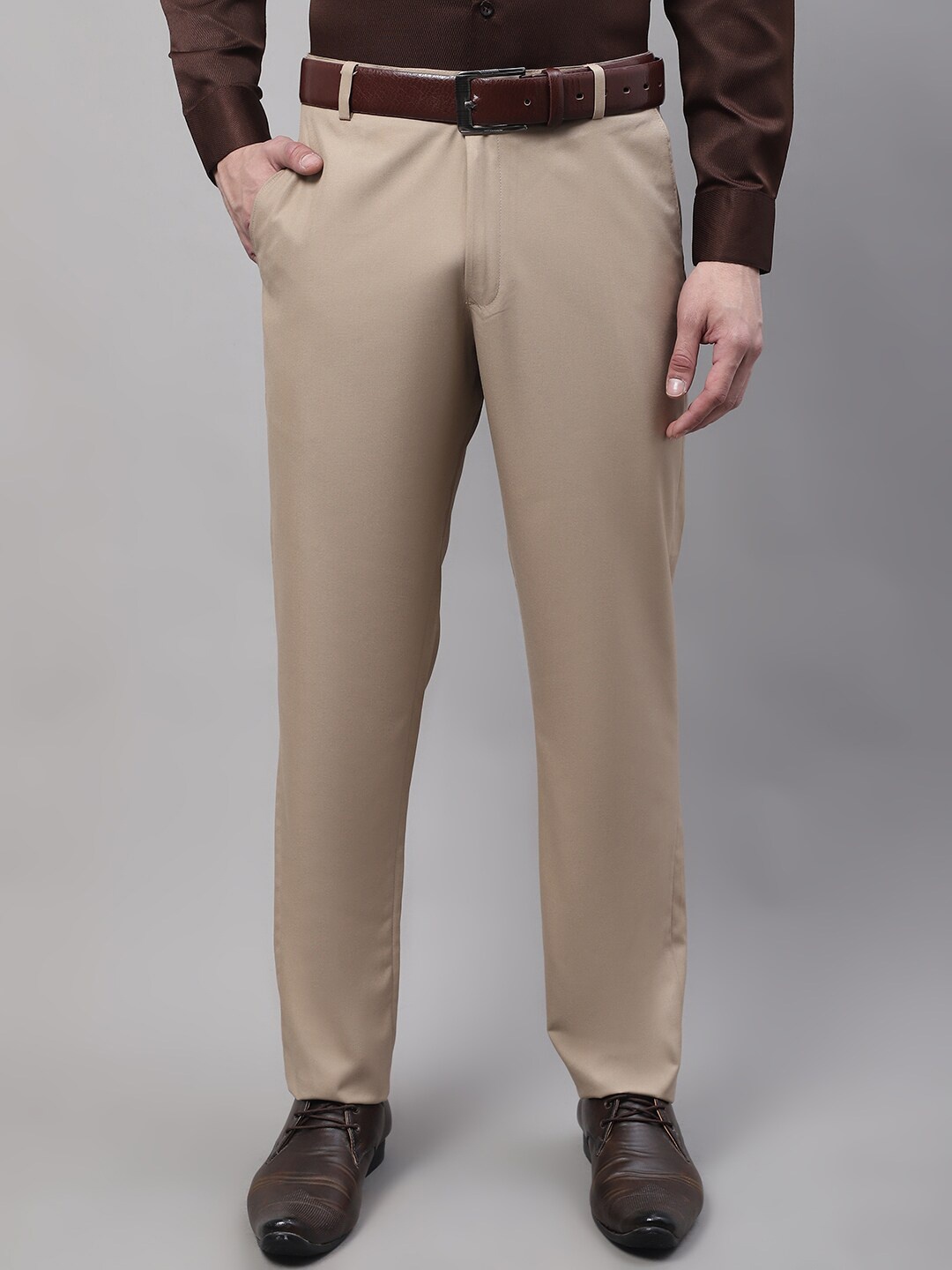 

JAINISH Men Smart Tapered Fit Easy Wash Formal Trousers, Beige