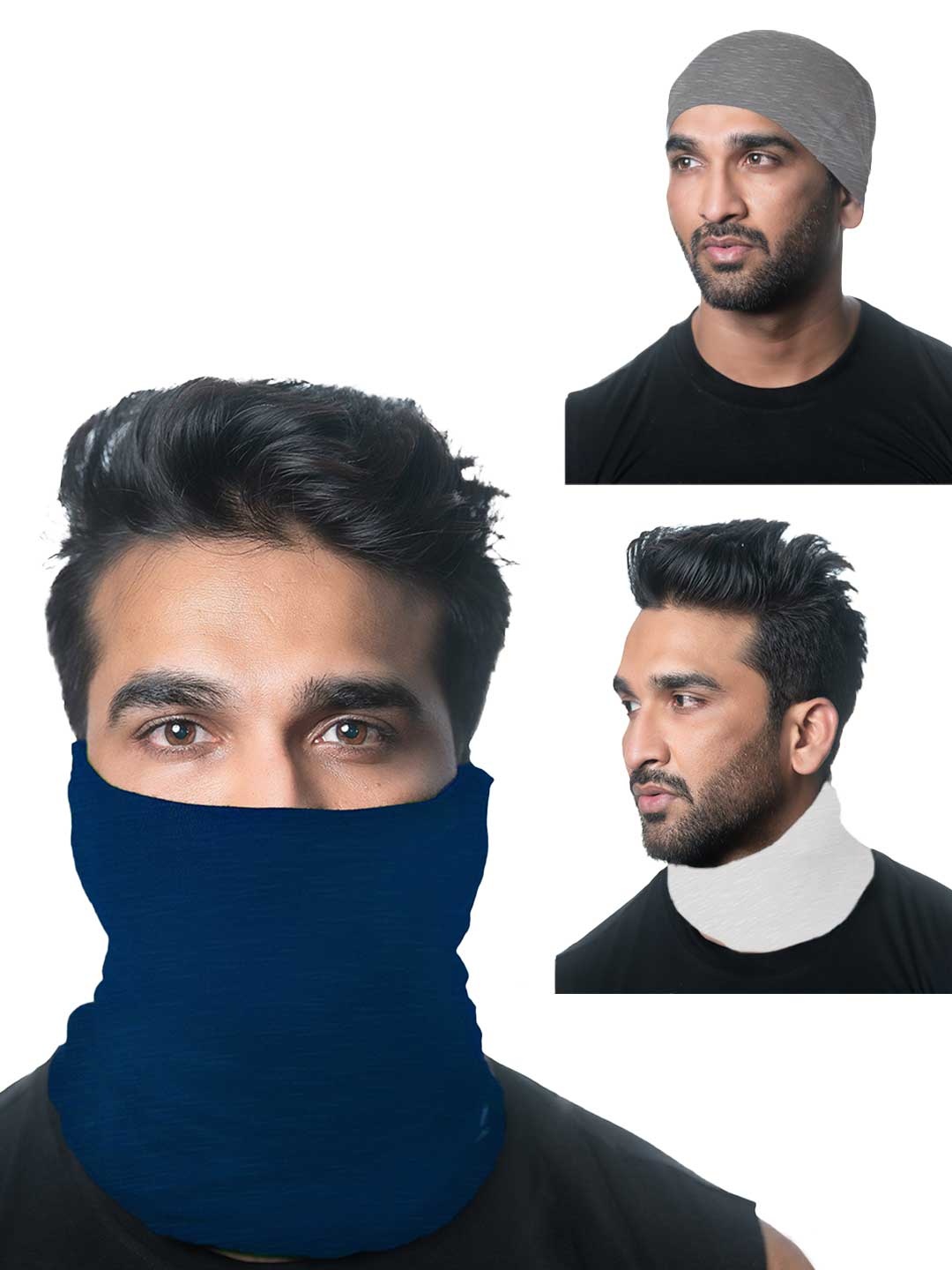 

Heelium Unisex Pack of 3 Bamboo Soft Odour-free & Breathable Multipurpose Bandana, Navy blue