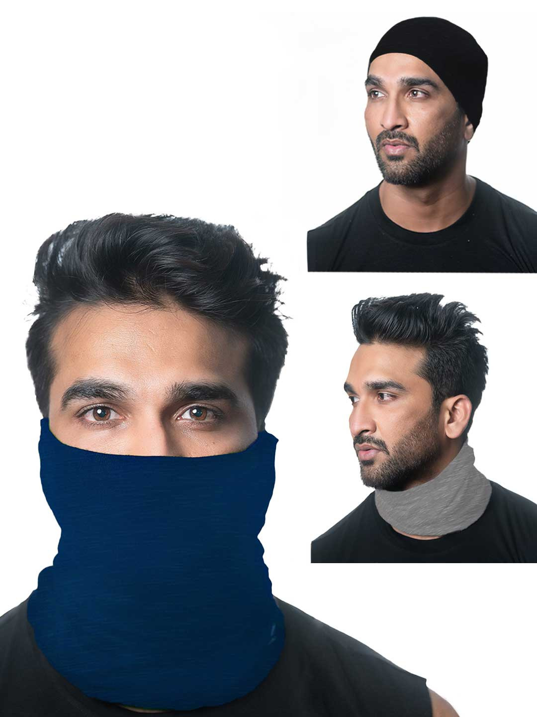 

Heelium Unisex Pack of 3 Bamboo Soft Odour-free & Breathable Multipurpose Bandana, Navy blue